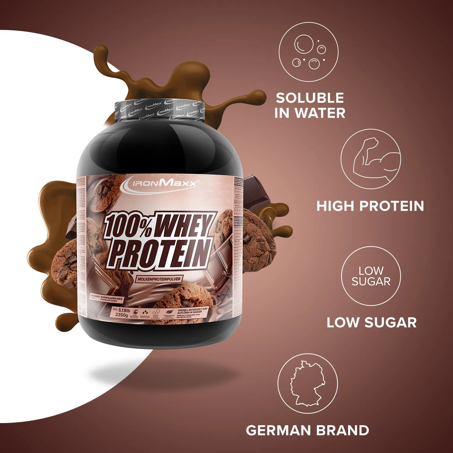 IronMaxx 100% Whey Protein Pulver Chocolate-Cookies 2350g cremig