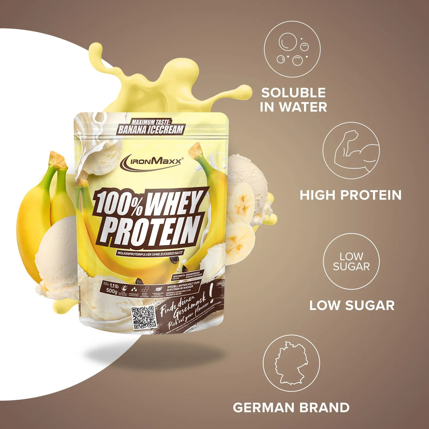 IronMaxx 100% Whey Protein Banana Ice Cream 500g zuckerfrei