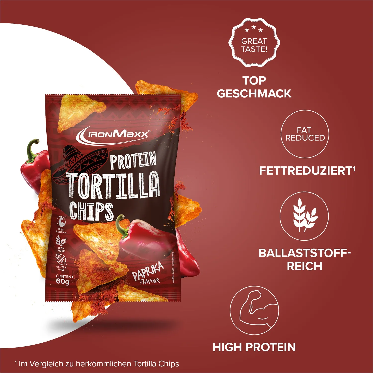 IronMaxx Protein Tortilla Chips 2.0 Paprika 60g vegan