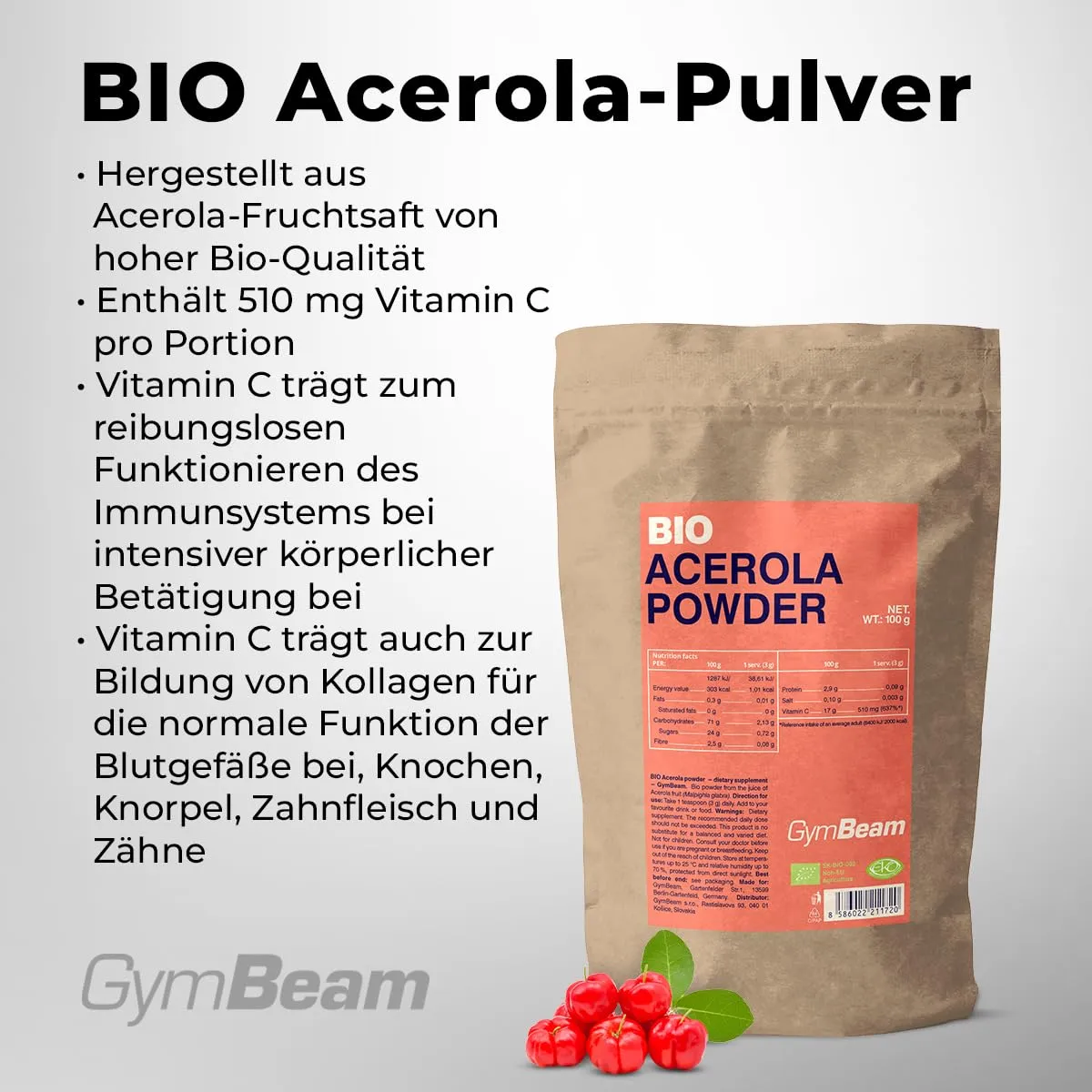 GymBeam Bio Acerola Pulver 100 g Vitamin C