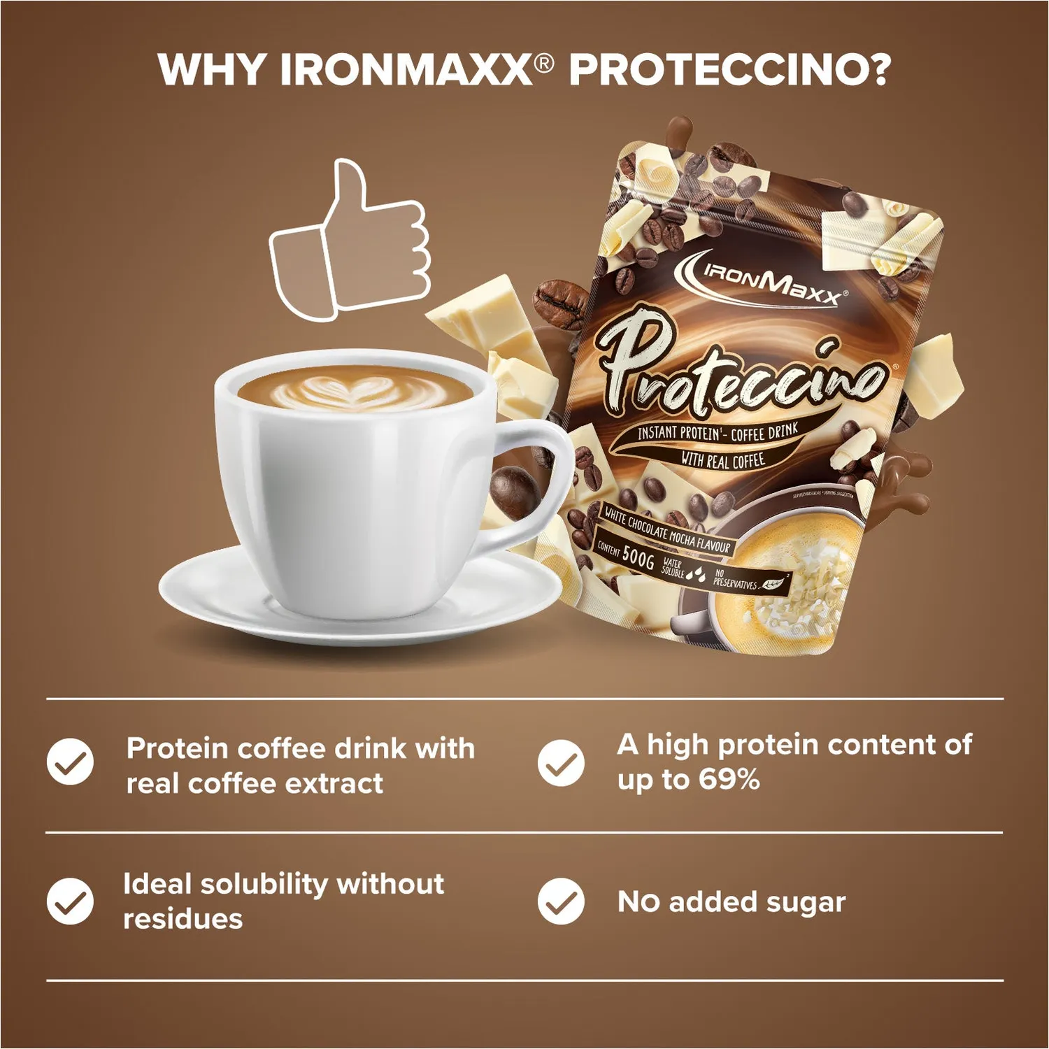 IronMaxx Proteccino Proteinpulver White Chocolate Mocha 500g