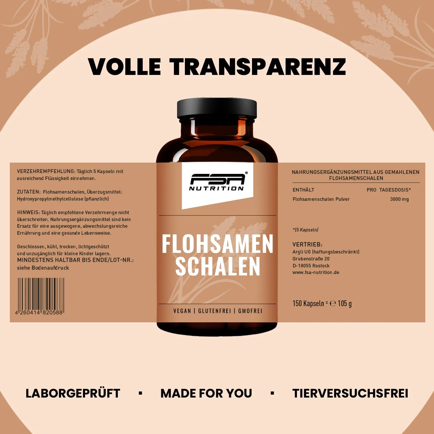 FSA Nutrition Flohsamenschalen Kapseln Ballaststoffe