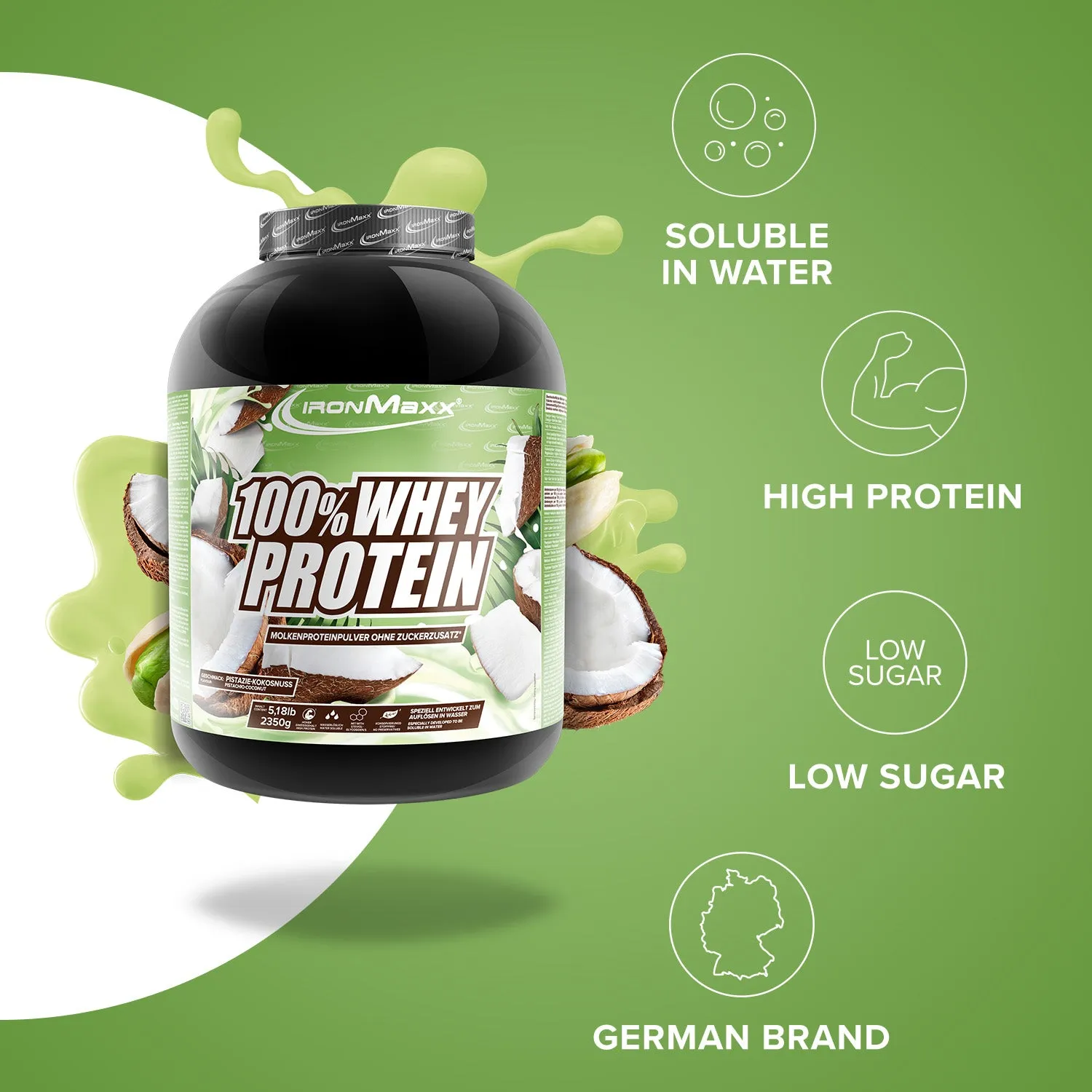 IronMaxx 100% Whey Protein Pulver 2350g Pistazie-Kokos zuckerfrei