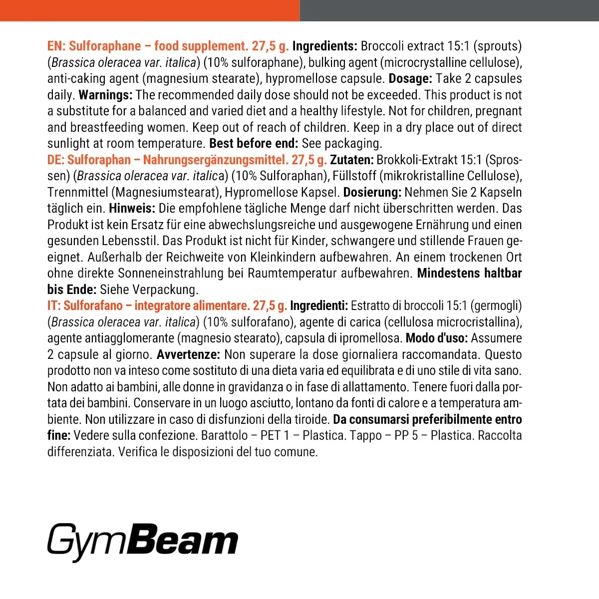 GymBeam Brokkoli-Extrakt Kapseln 90 Stk Sulforaphan