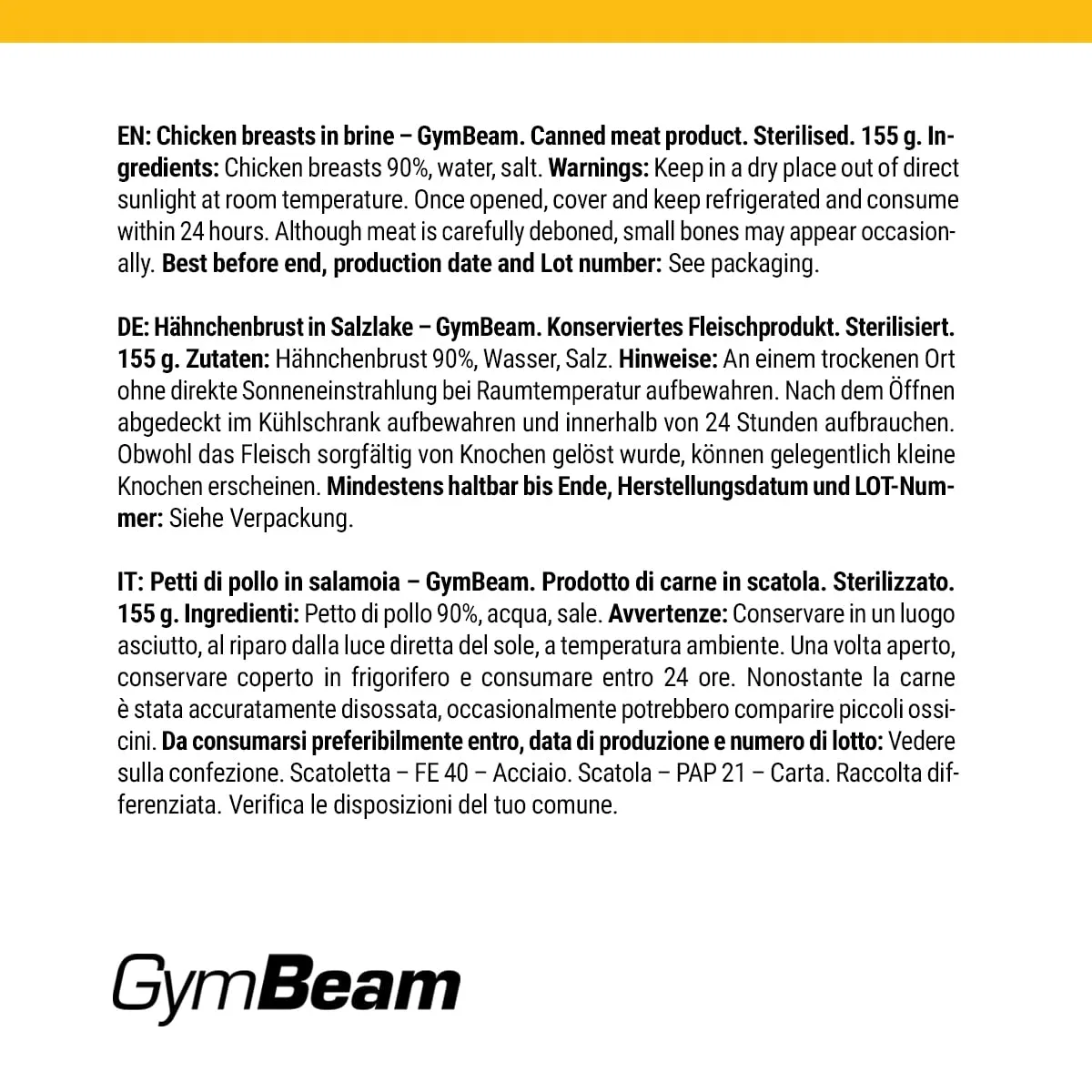 GymBeam Hähnchenbrust Salzlake 12x155g Dose