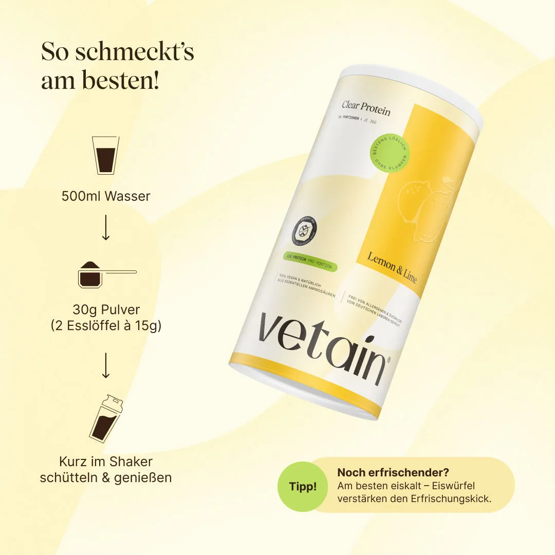 Vetain Clear Protein Lemon Lime 480 g pflanzlich erfrischend