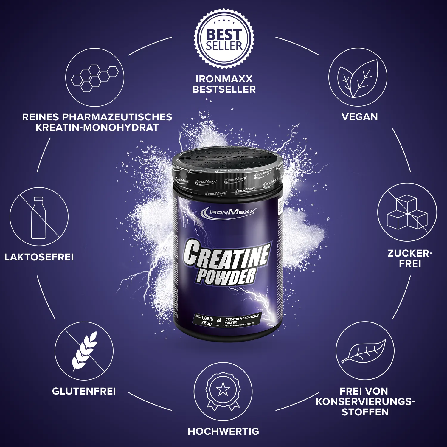 IronMaxx Creatine Powder Kreatin 750g geschmacksneutral vegan