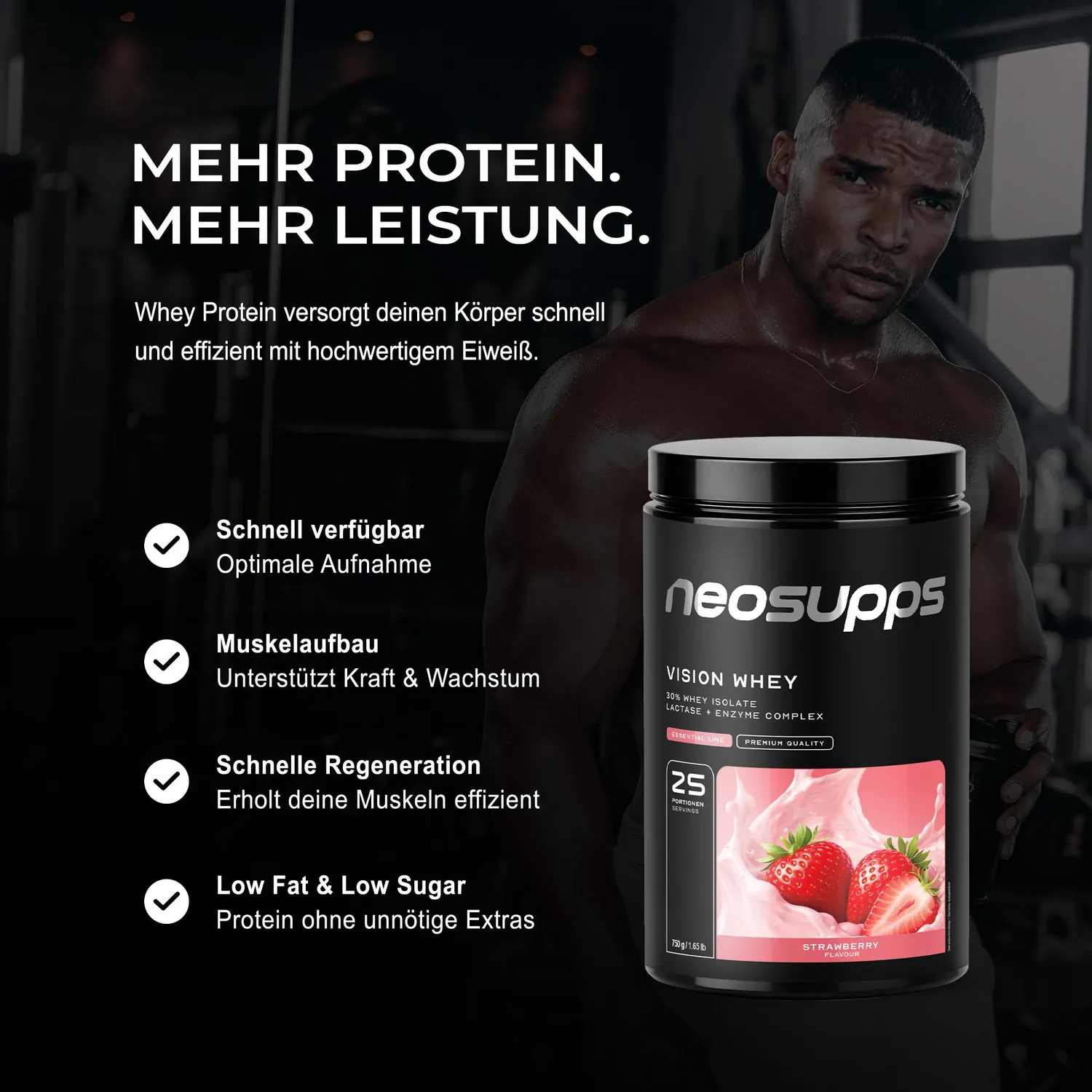 Neosupps Vision Whey Proteinpulver Strawberry 750g mit Laktase