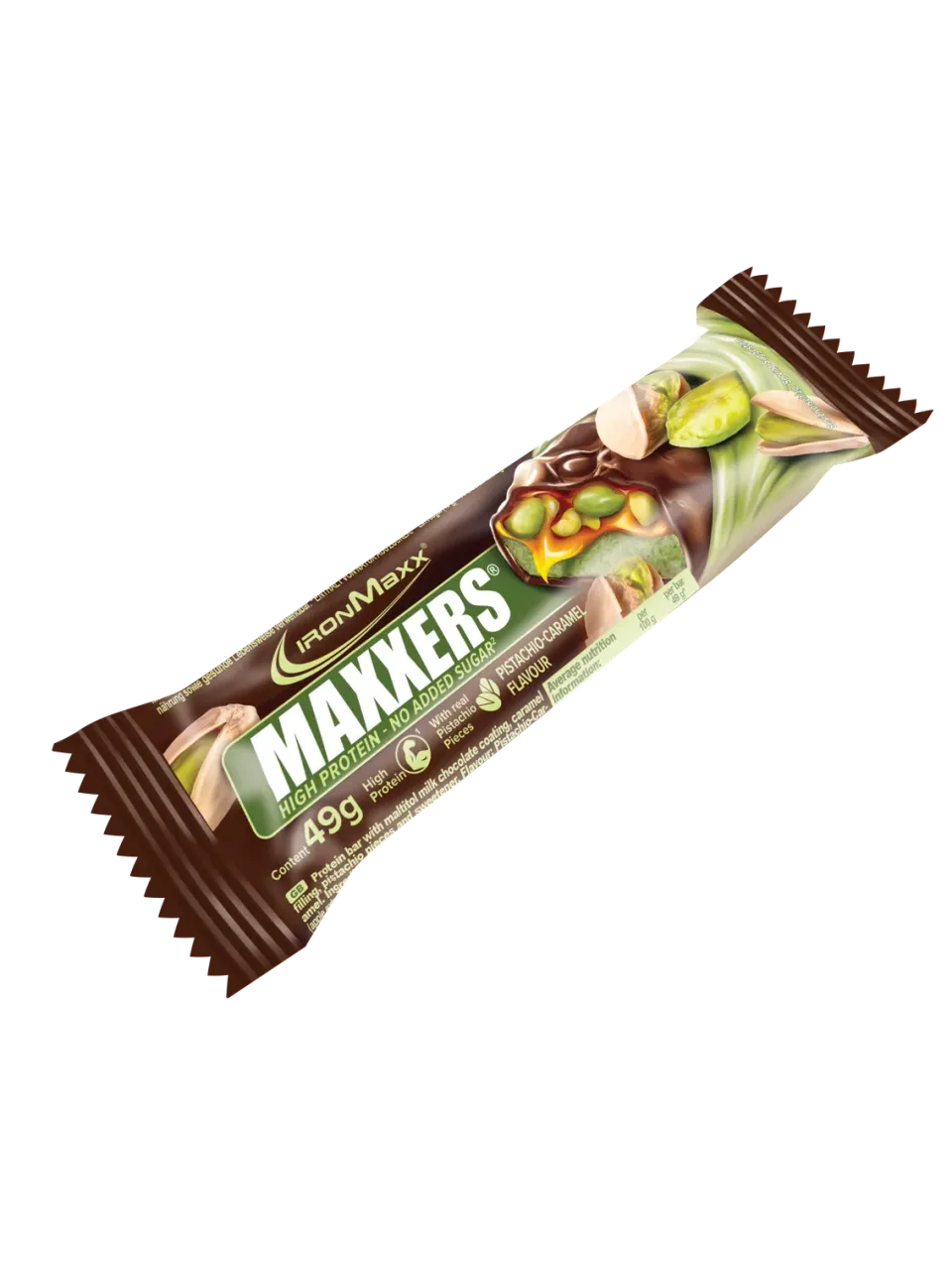 IronMaxx Maxxers Proteinriegel 49g Milk Choc Pistachio Caramel 13g Protein