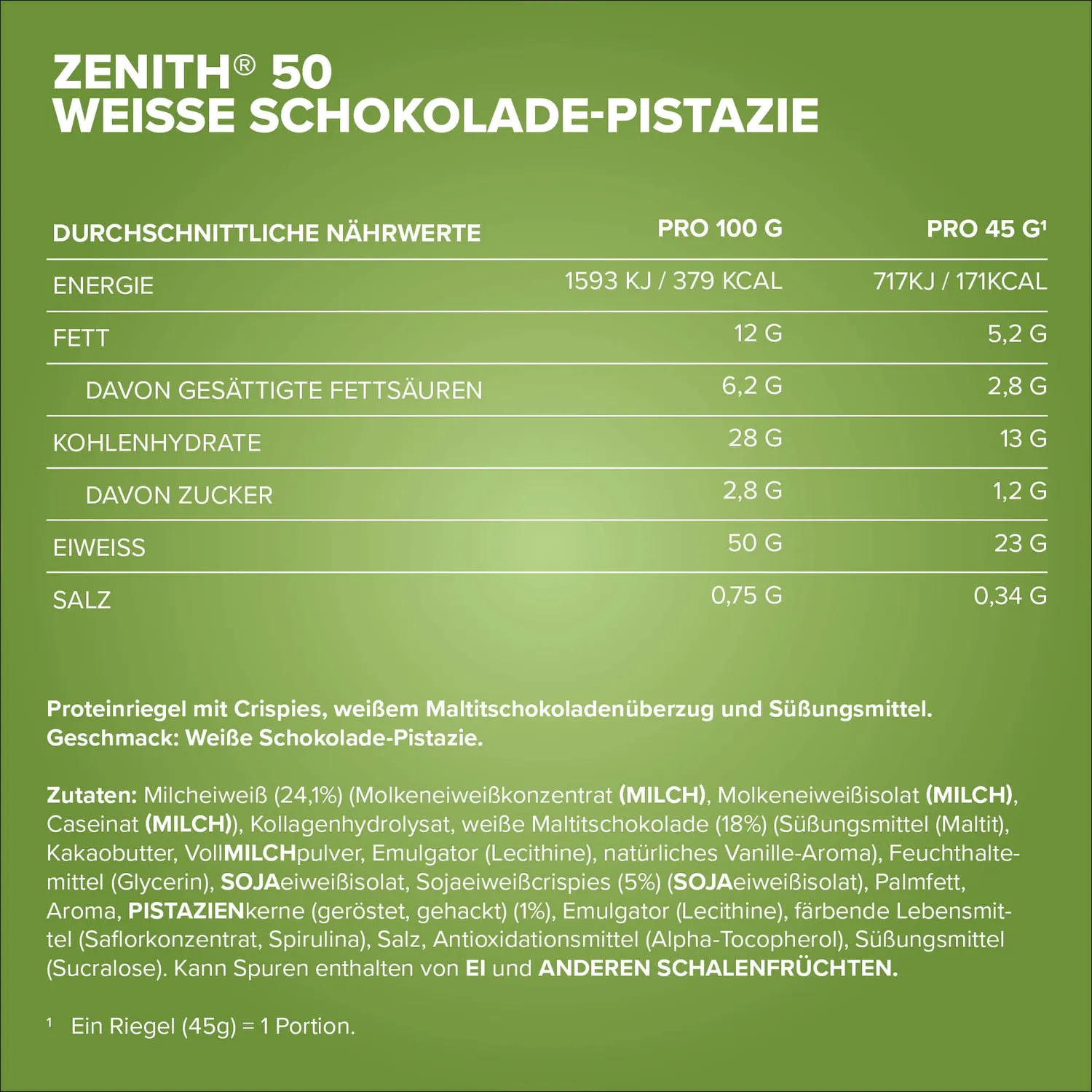 IronMaxx Zenith 50 Proteinriegel 45g White Pistachio