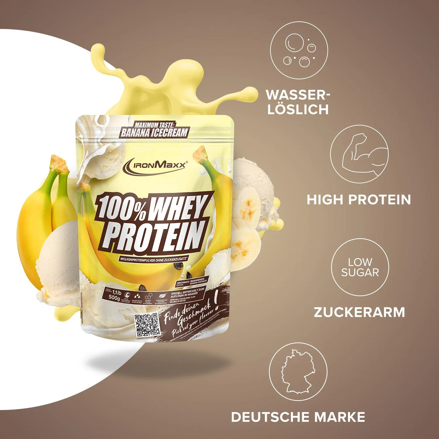 IronMaxx 100% Whey Protein Banana Ice Cream 500g zuckerfrei