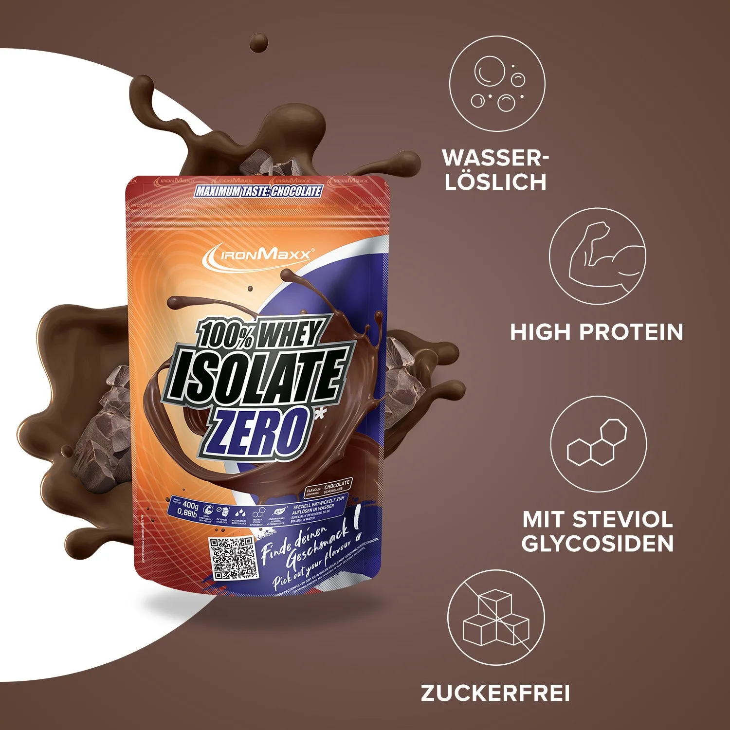 IronMaxx 100% Whey Isolate ZERO Pulver Schokolade 400g fettarm