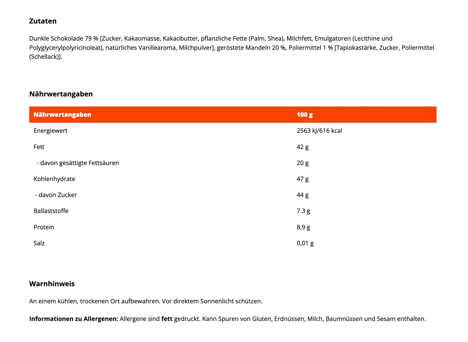GymBeam Mandeln in dunkler Schokolade 500 g Snack