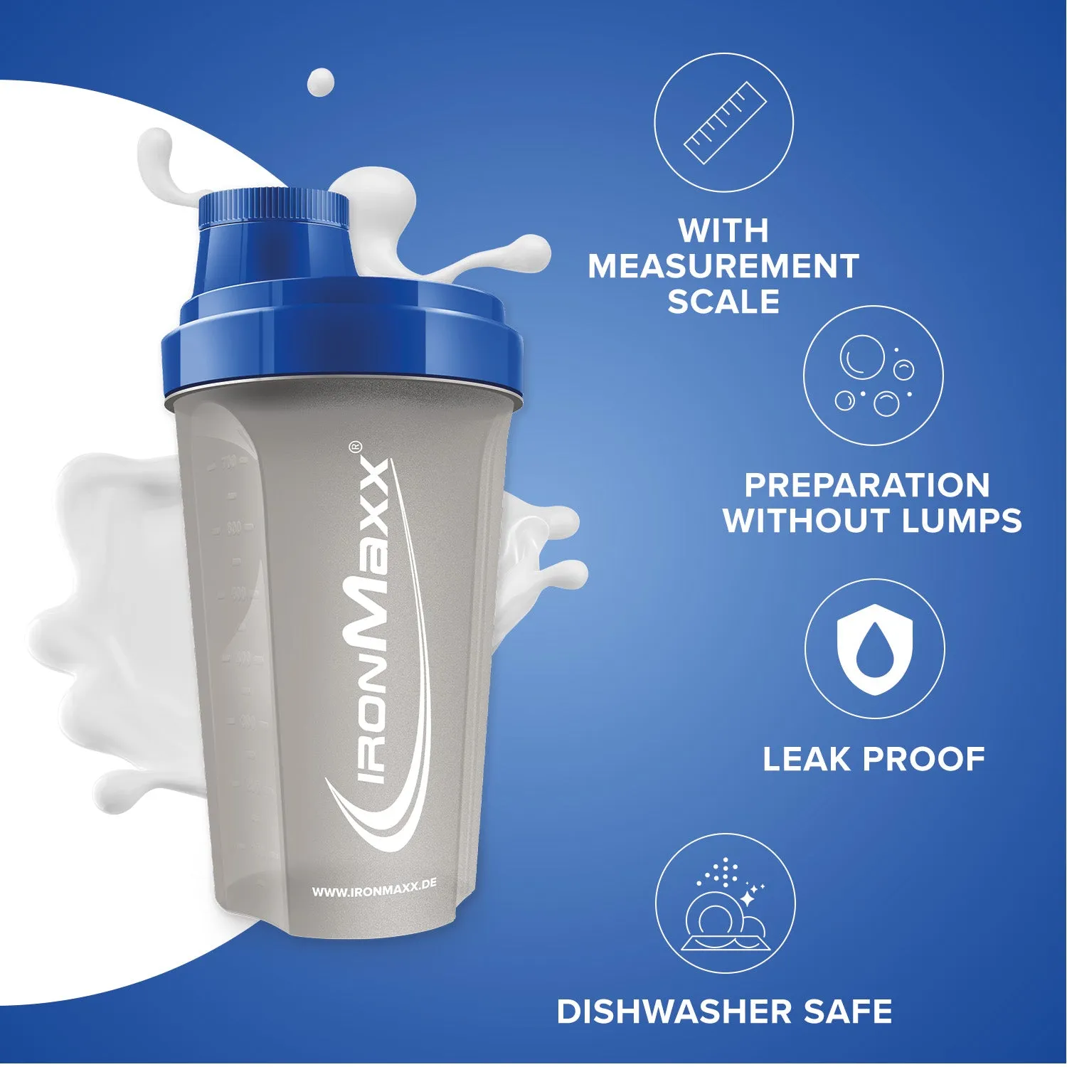IronMaxx Shaker Transparent-Blau 700ml BPA-frei mit Sieb