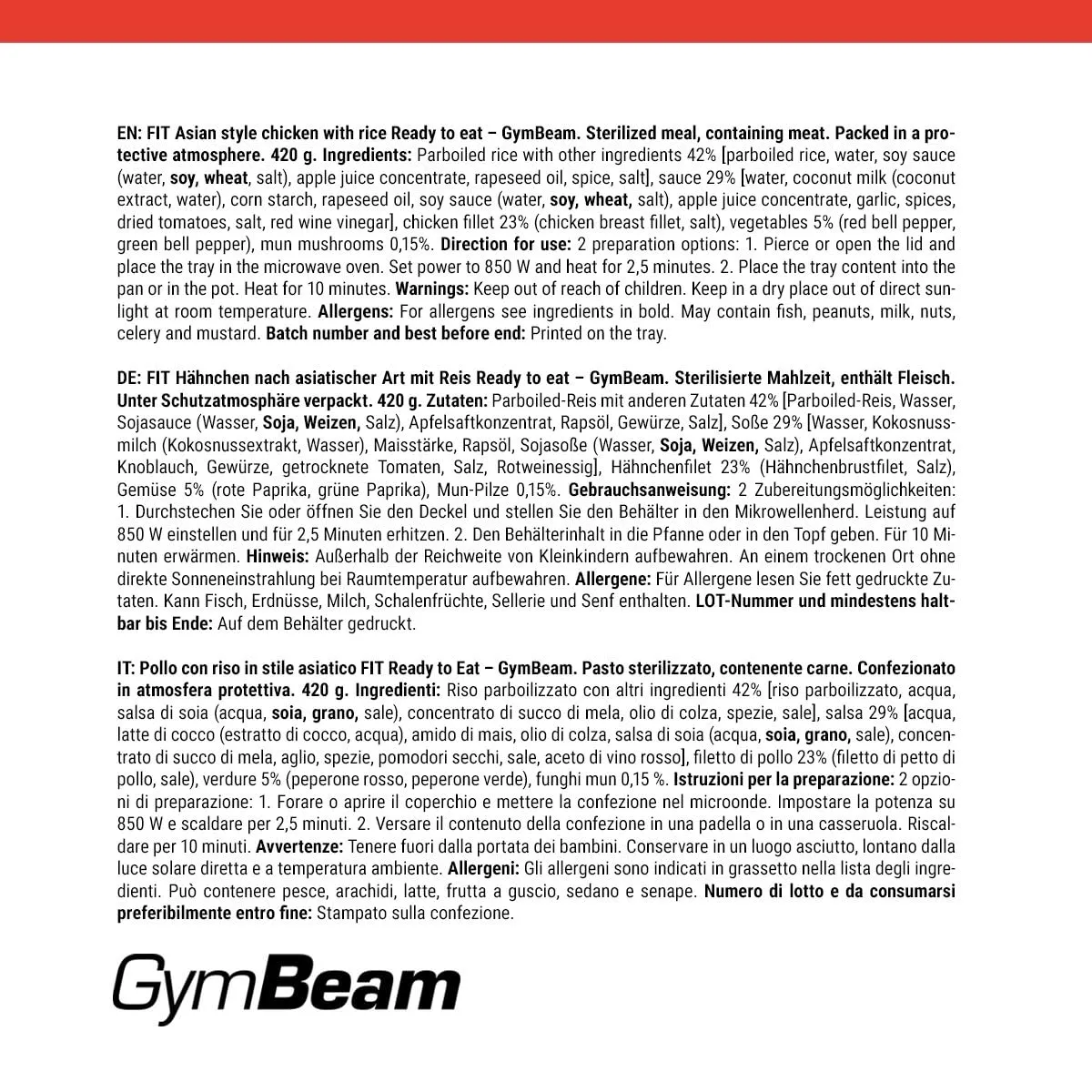 GymBeam Hähnchen Reis Fertiggericht 420 g asiatisch