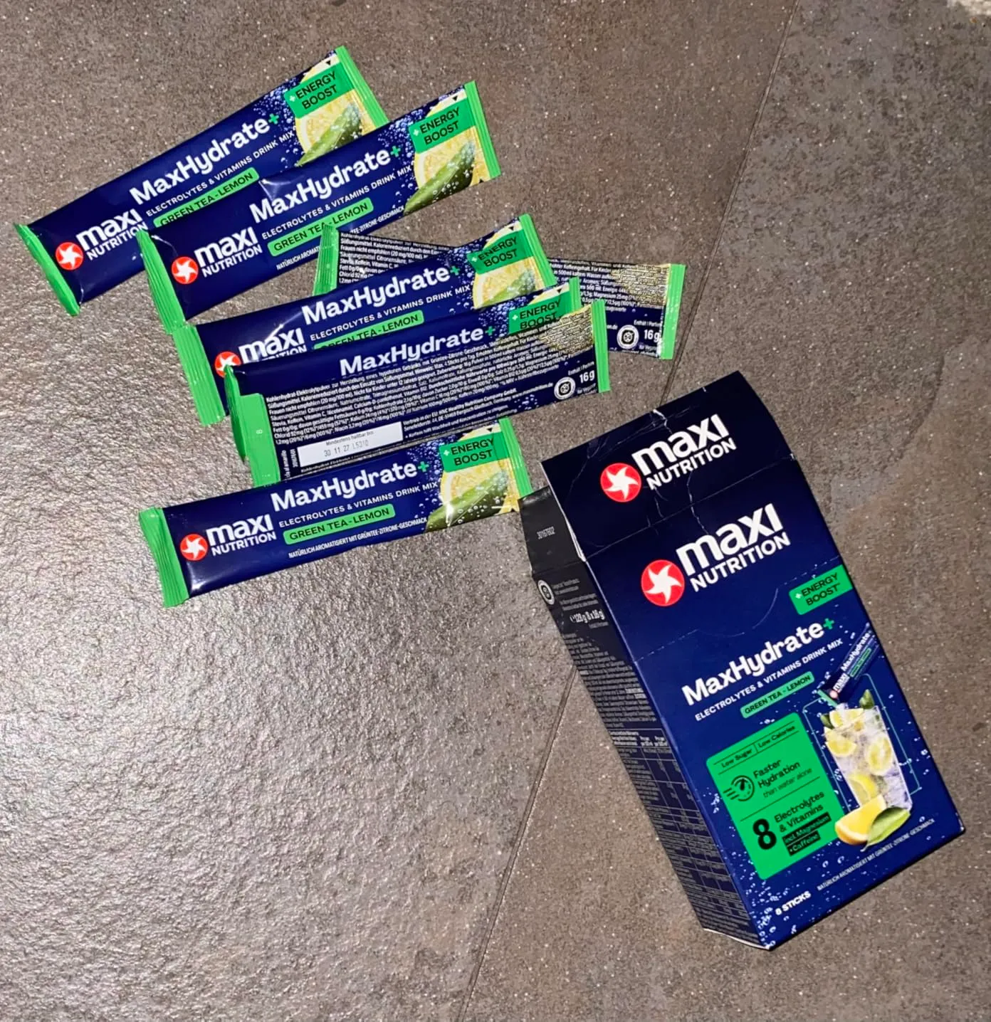 MaxiNutrition MaxHydrate+ Energy Elektrolytpulver Green Tea Lemon 8 Sticks