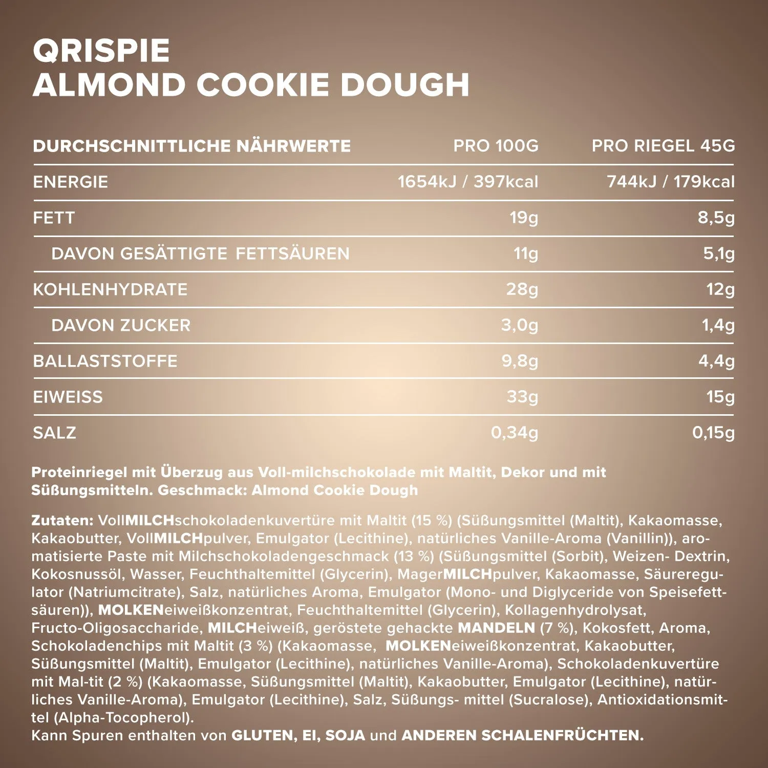 IronMaxx Protein 30 Qrispie Riegel 16x45g Almond Cookie Dough