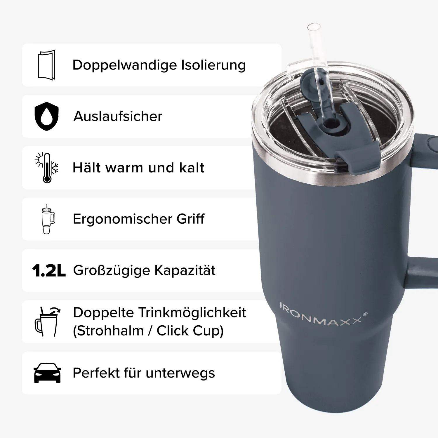 IronMaxx Cup V3.0 Trinkbecher Anthrazit 1200ml isoliert