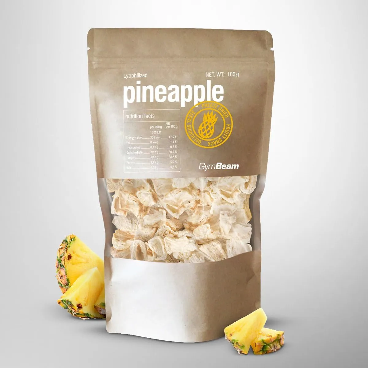 GymBeam gefriergetrocknete Ananas 100g ohne Zucker