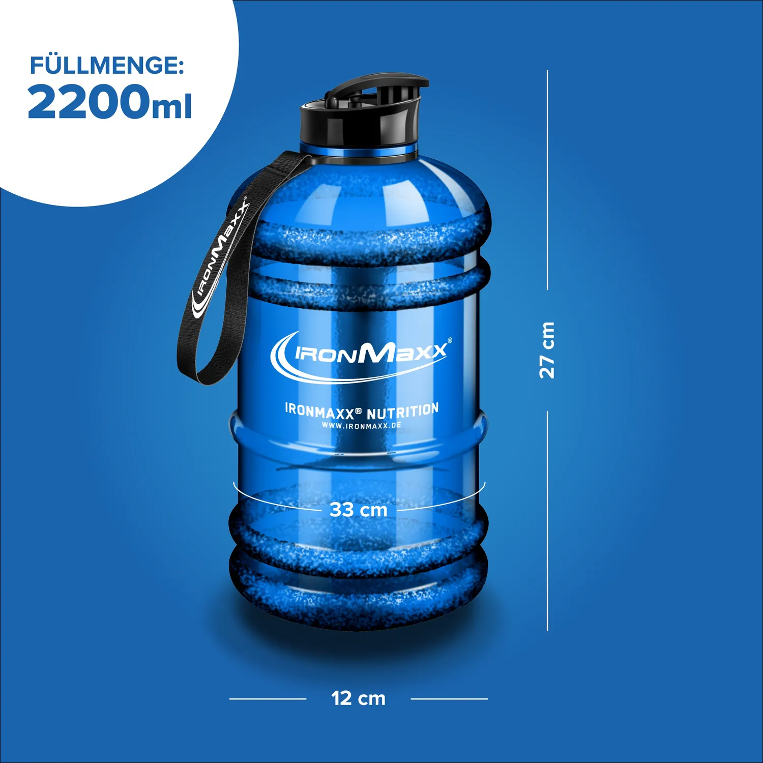 IronMaxx Water Gallon 2200 ml Trinkflasche Blau BPA-frei