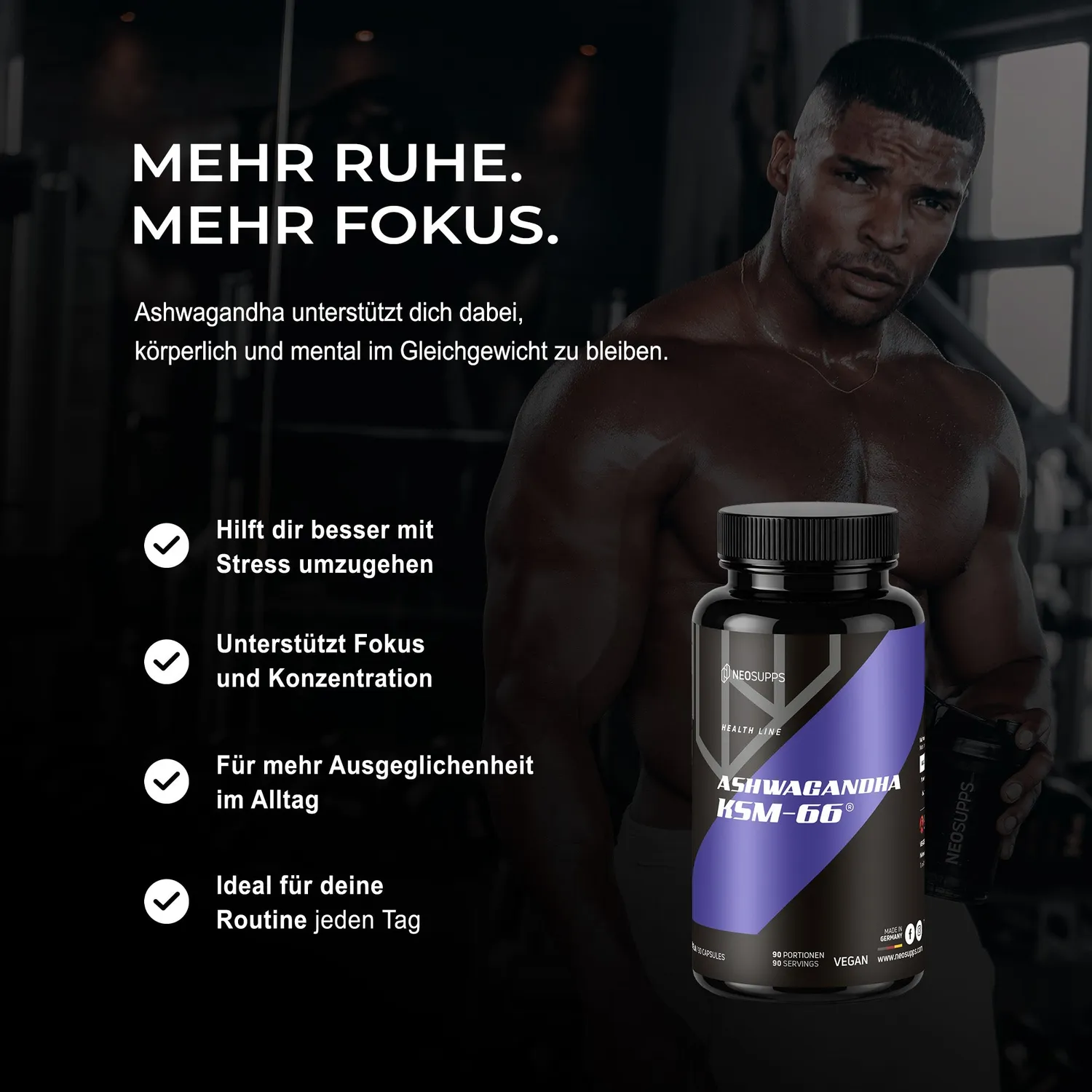 Neosupps Ashwagandha KSM-66 Kapseln 90 Stück Wurzelextrakt