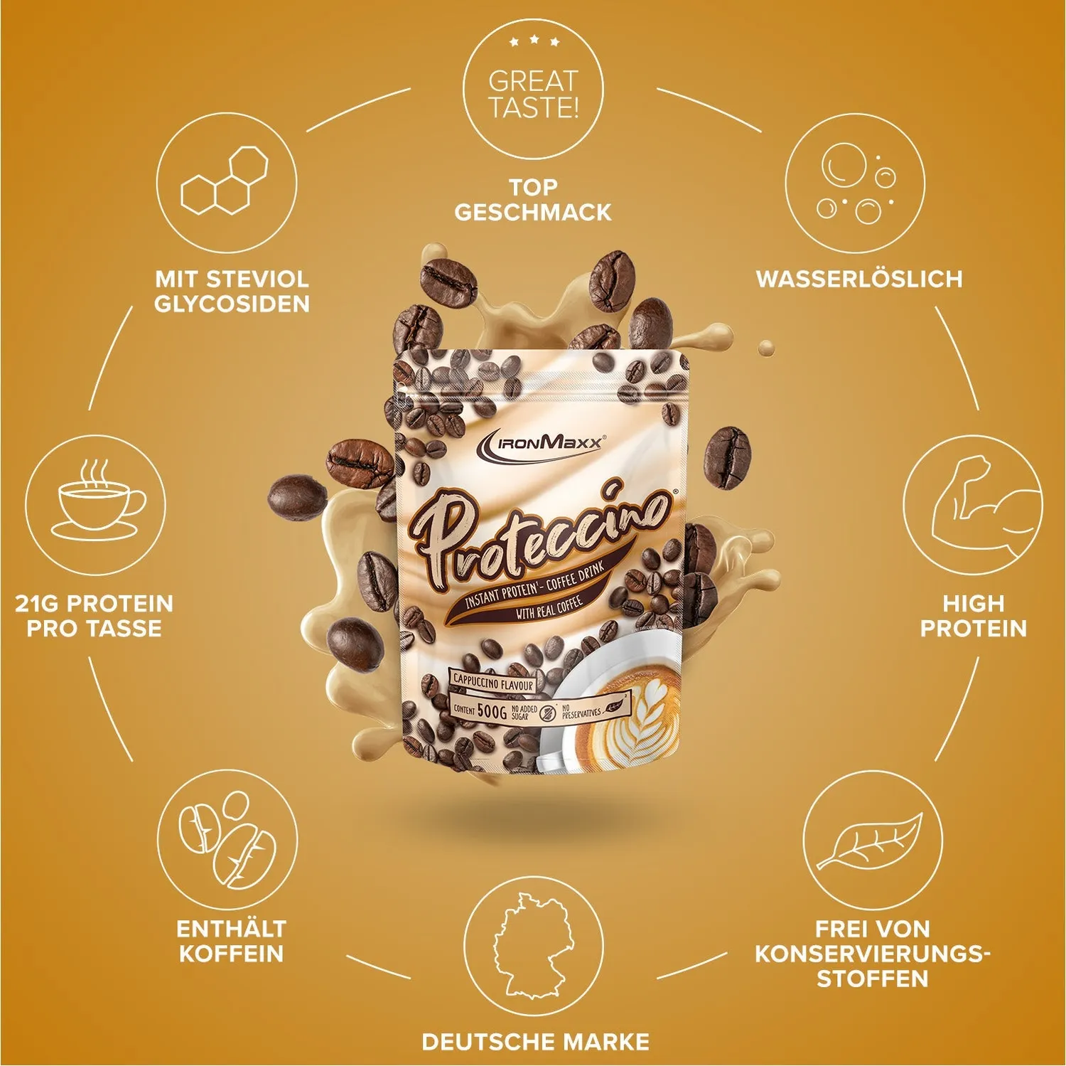 IronMaxx Proteccino Protein Pulver 500g Cappuccino Kaffee