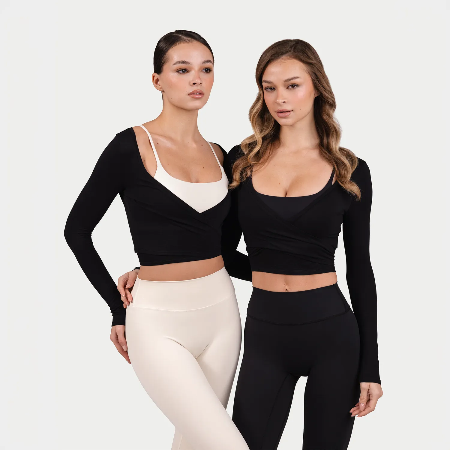 MRIIÀ Sculpt Luxe Bodycon Wrap Top schwarz Langarm Größe wählen