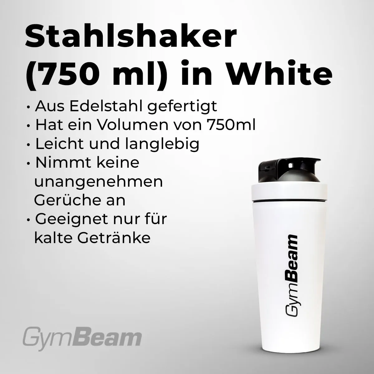GymBeam Edelstahl Protein Shaker 750ml Weiß auslaufsicher