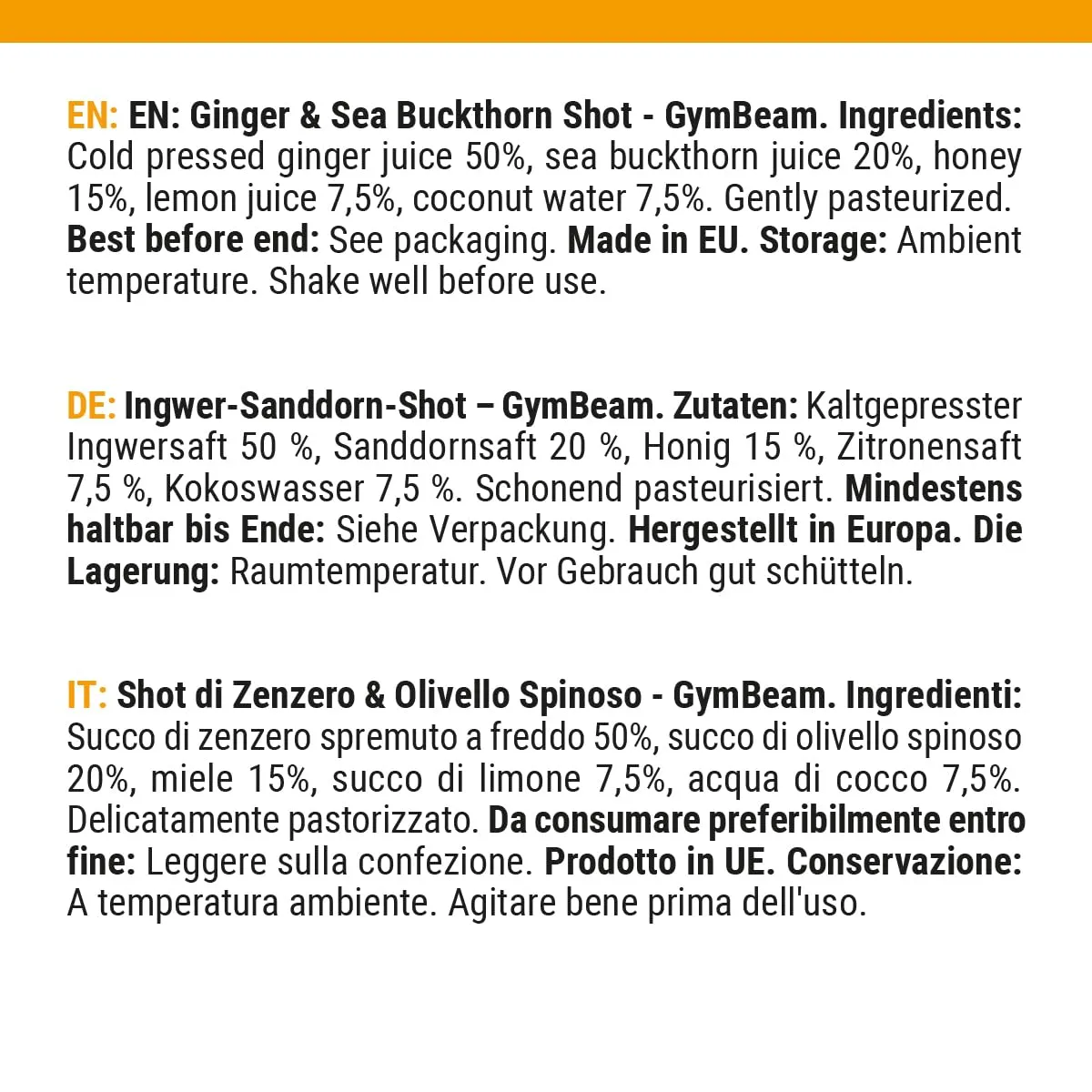 GymBeam Ingwer Shot Sanddorn 50 ml scharf