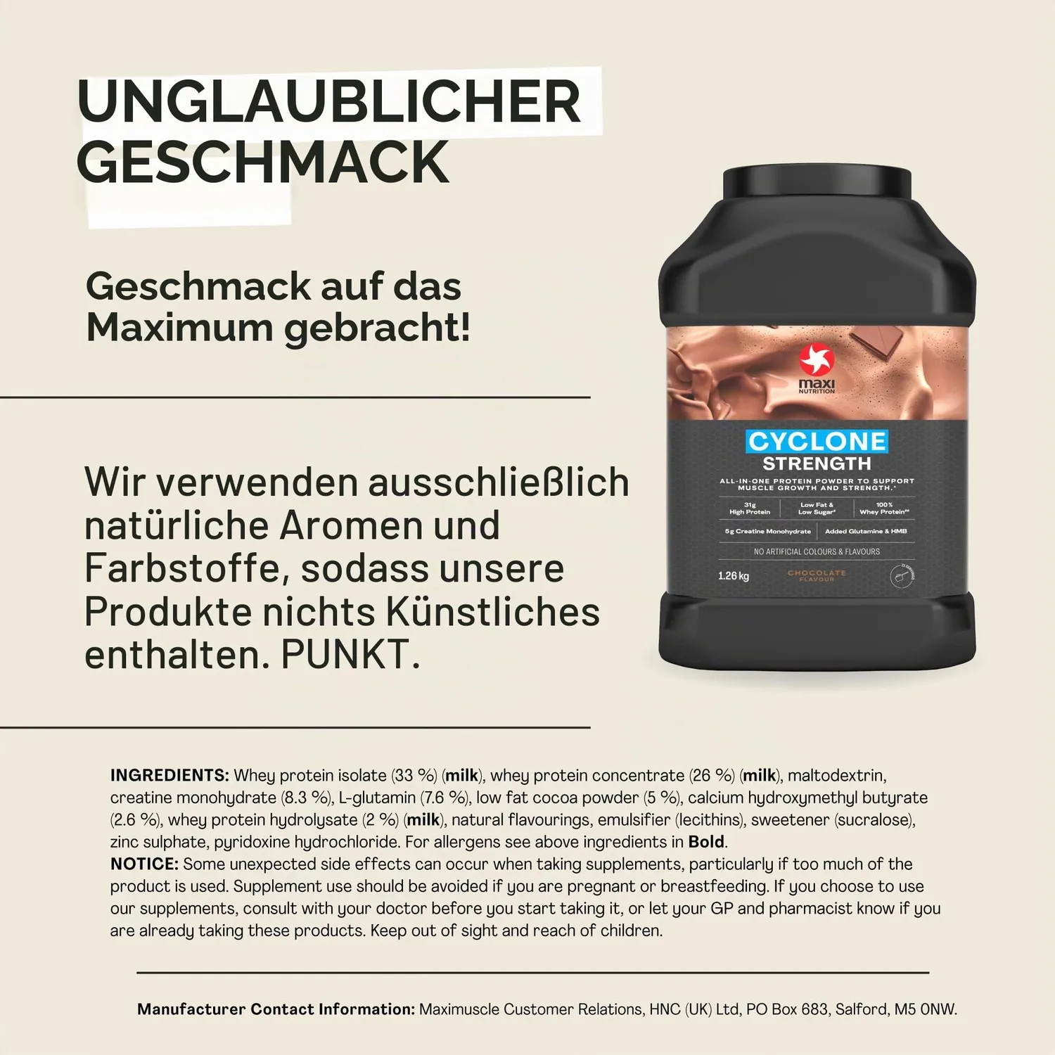 MaxiNutrition Cyclone Vanilla Proteinpulver für Muskelaufbau
