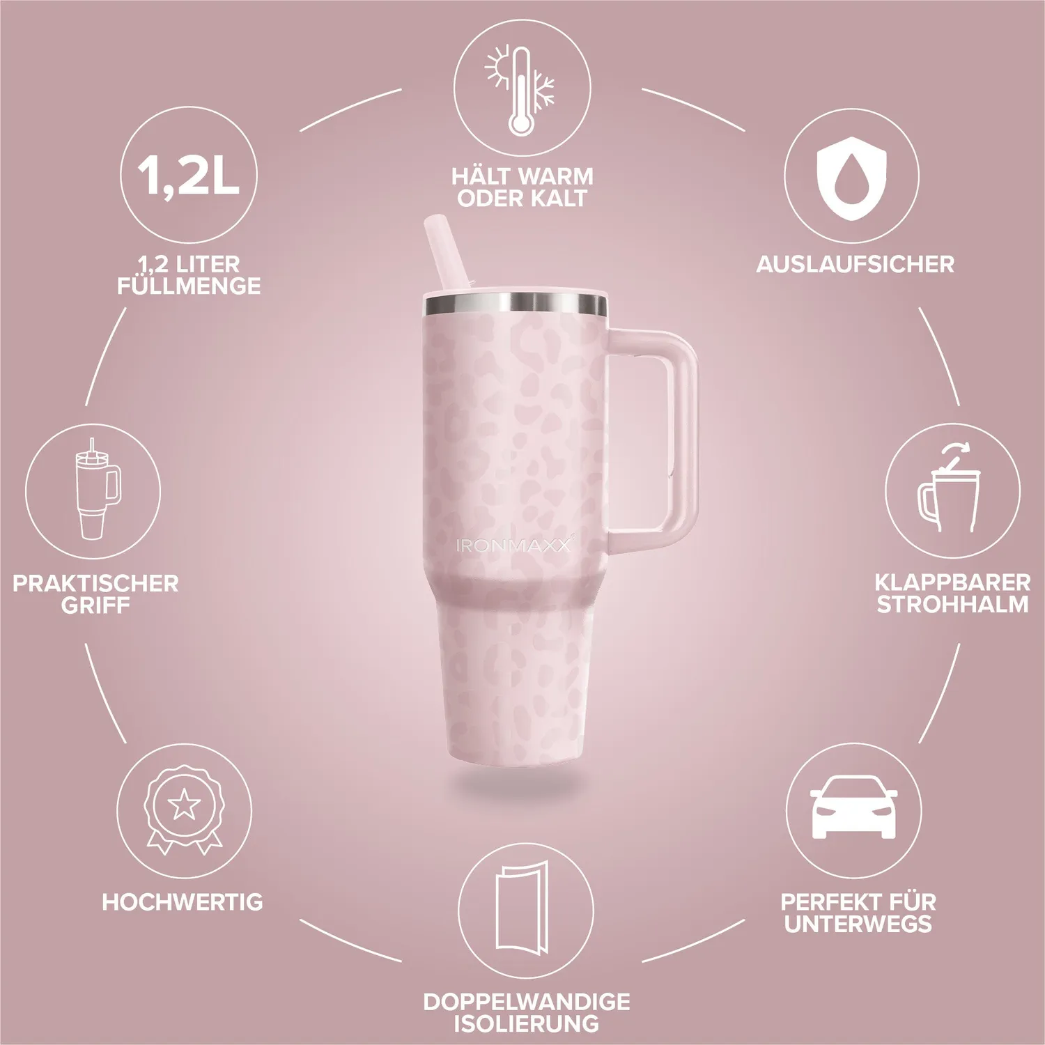 IronMaxx Cup V4.0 Becher 1200ml Leo-Style Rose