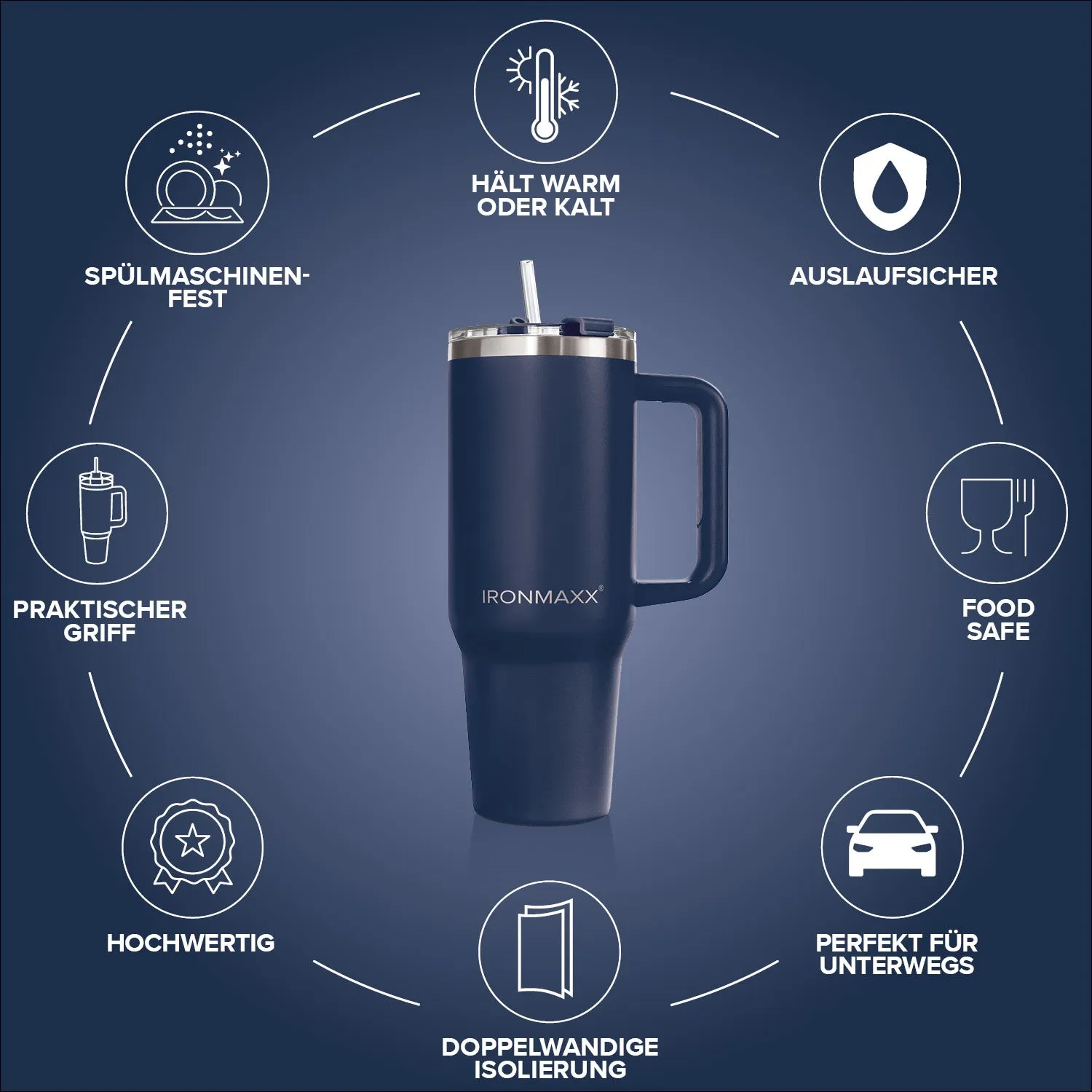IronMaxx Cup V3.0 1200ml Becher Navy Blue isoliert