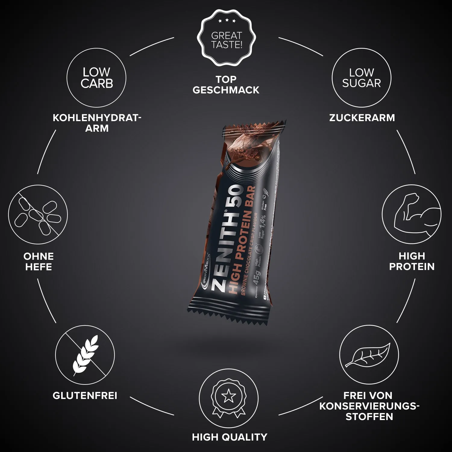 IronMaxx Zenith 50 Proteinriegel Brownie Chocolate Crisp 45g proteinreich