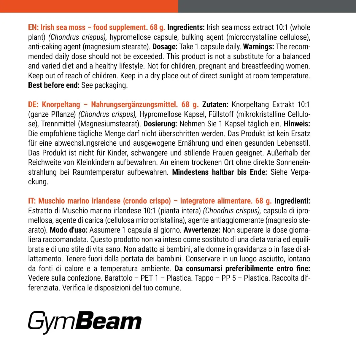 GymBeam Irish Sea Moss Kapseln 90 Caps vegan