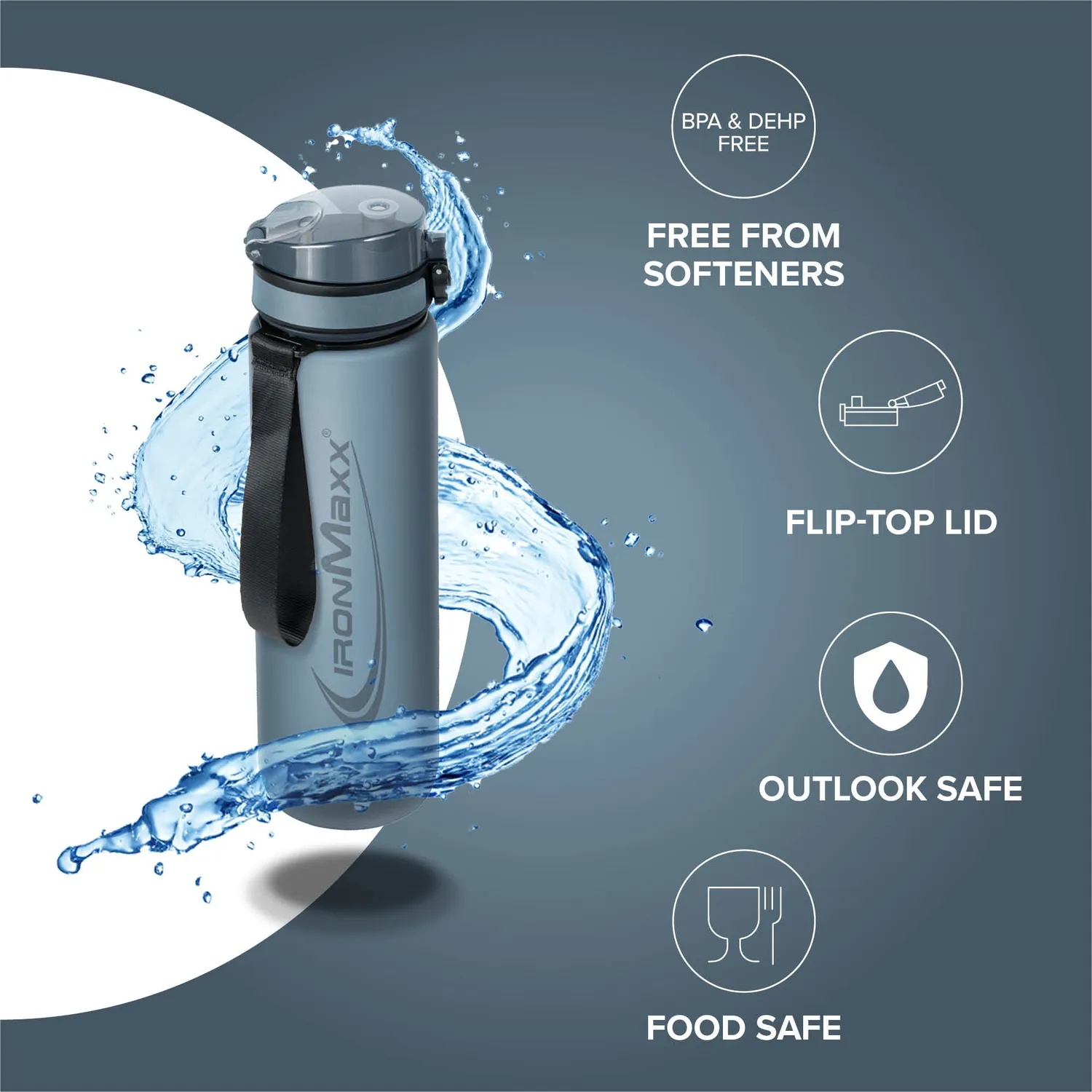IronMaxx Sport Water Bottle Trinkflasche 1000ml Kyanite Blue