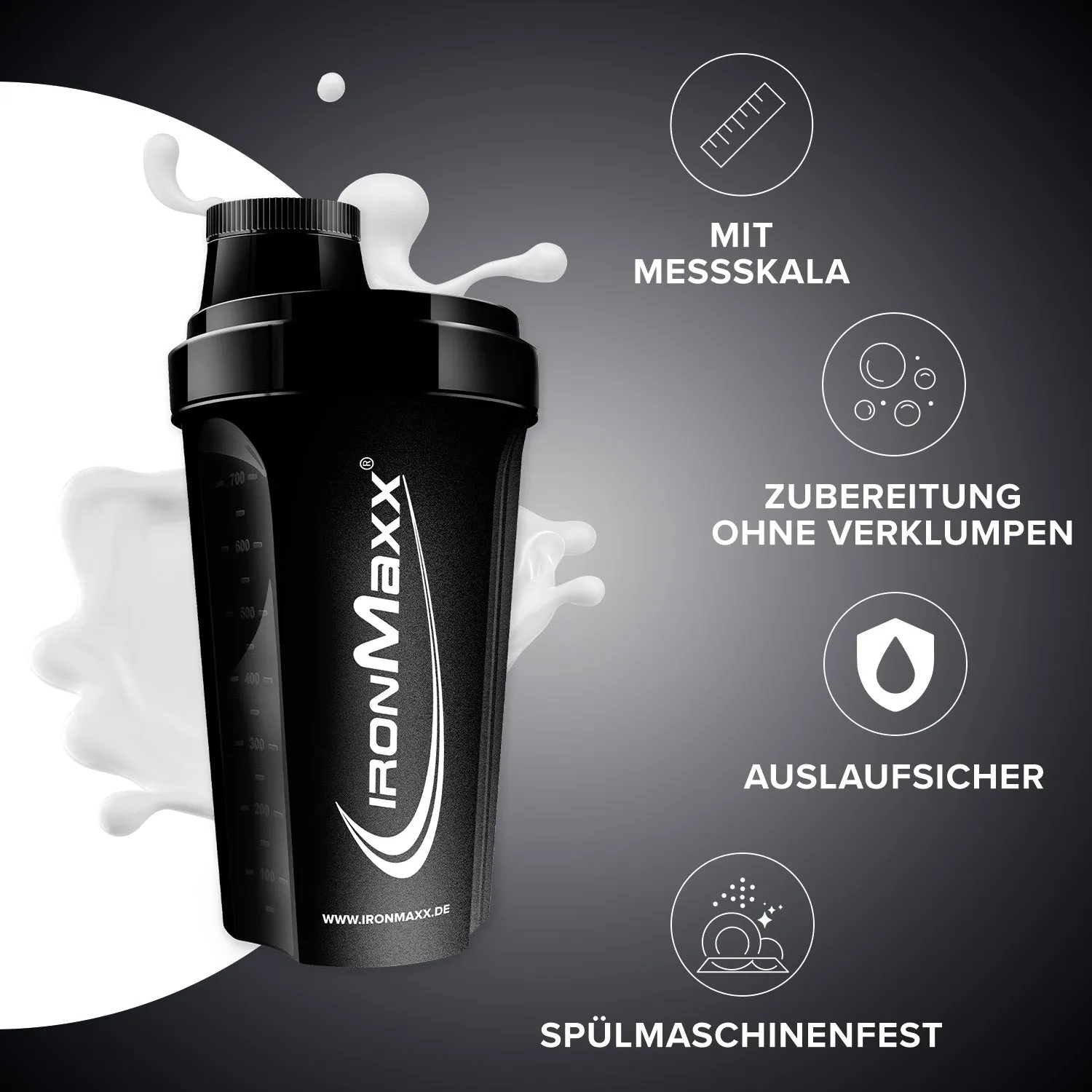 IronMaxx Shaker 700ml Schwarz klumpenfrei