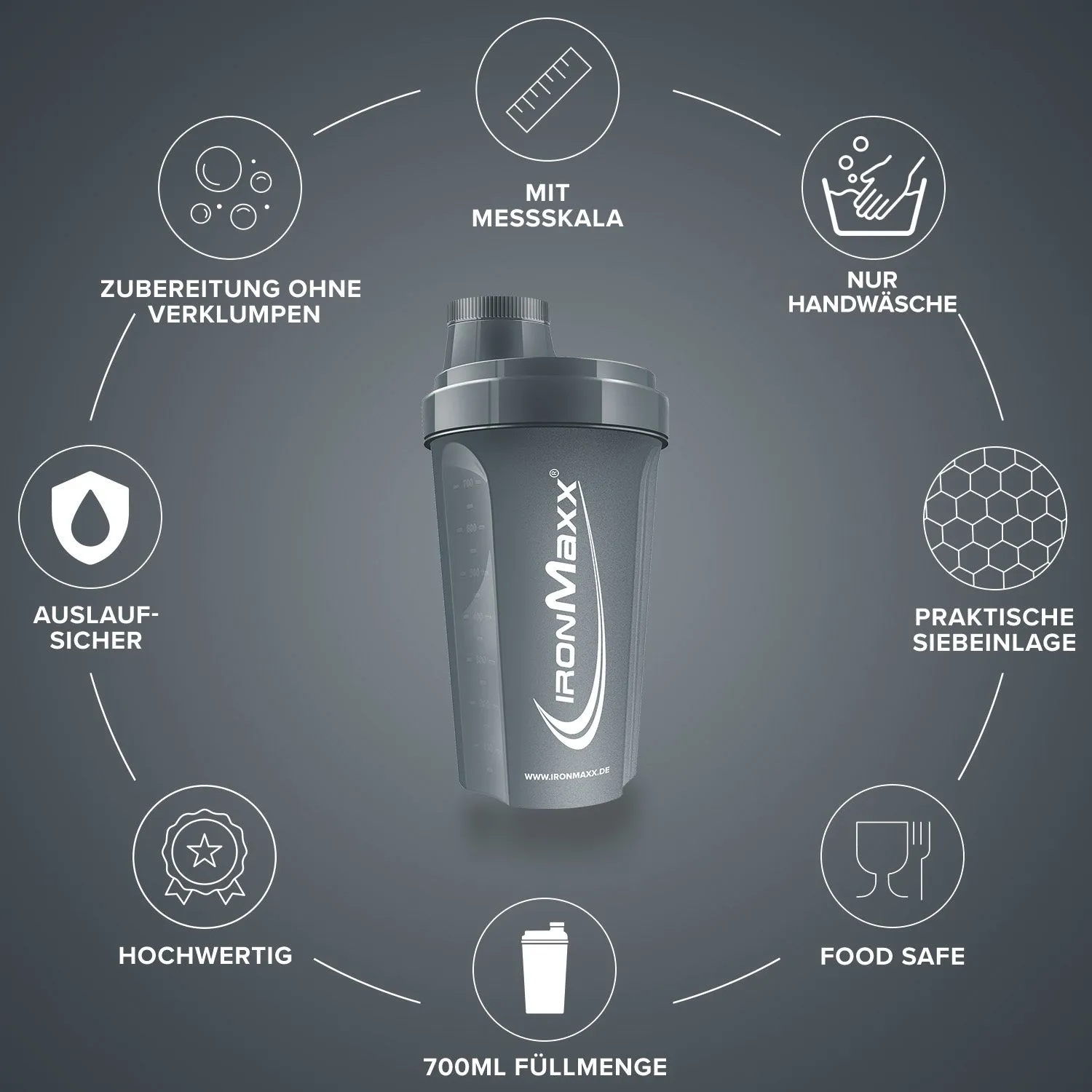 IronMaxx Shaker 700ml Anthrazit Matt BPA-frei