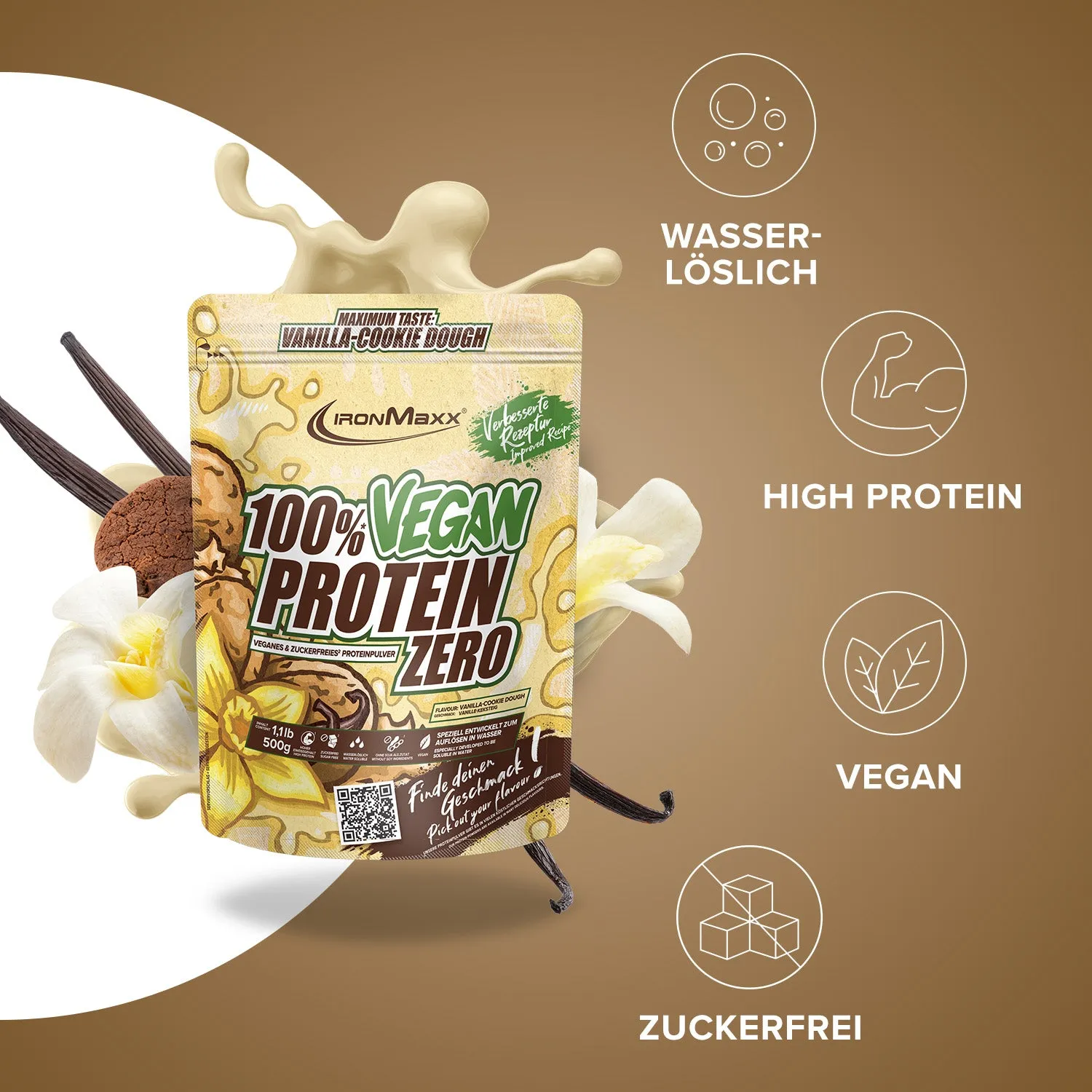 IronMaxx Vegan Protein Zero 500g Vanille Cookie