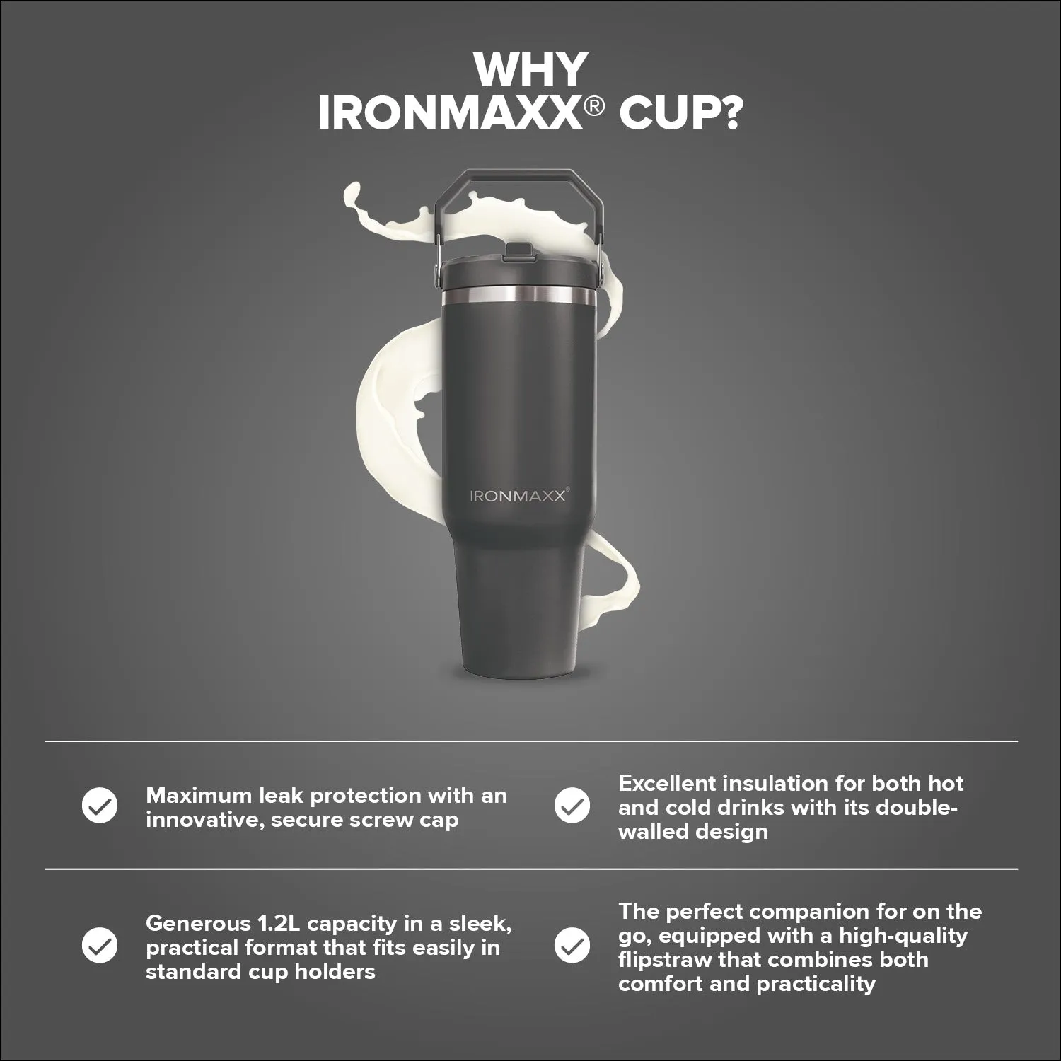 IronMaxx Cup V5.0 Thermobecher 1200ml Graphite isoliert