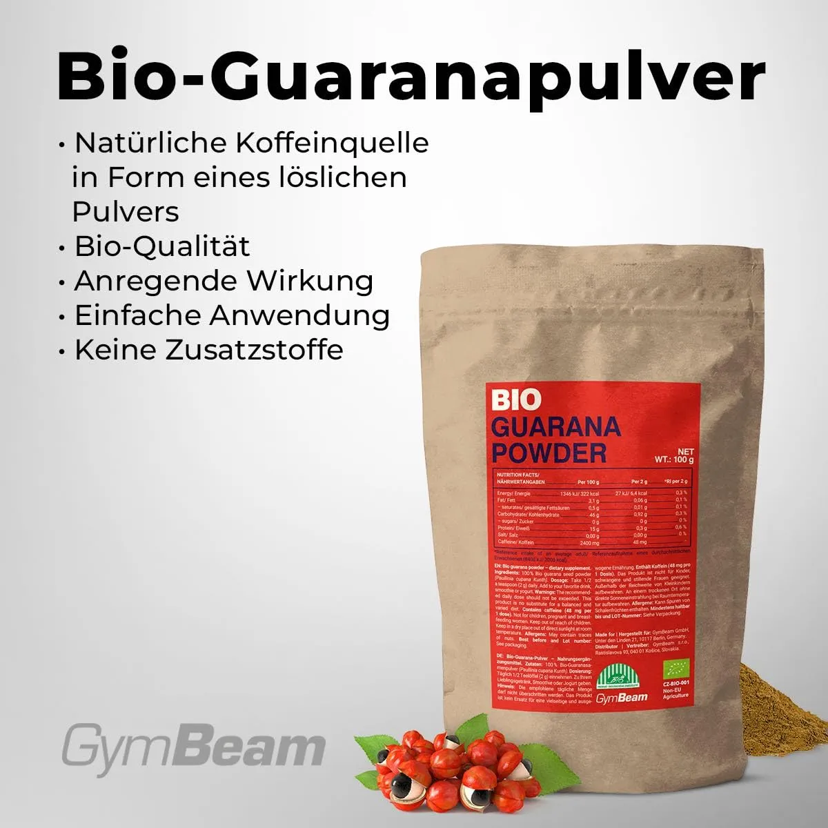 GymBeam Guarana-Pulver Bio 100 g natürliches Koffein