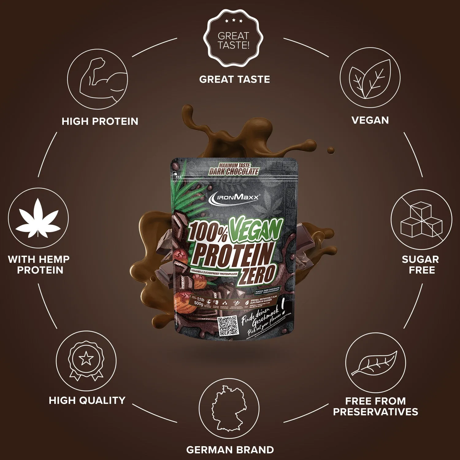 IronMaxx Vegan Protein Zero Pulver 500 g Dark Chocolate