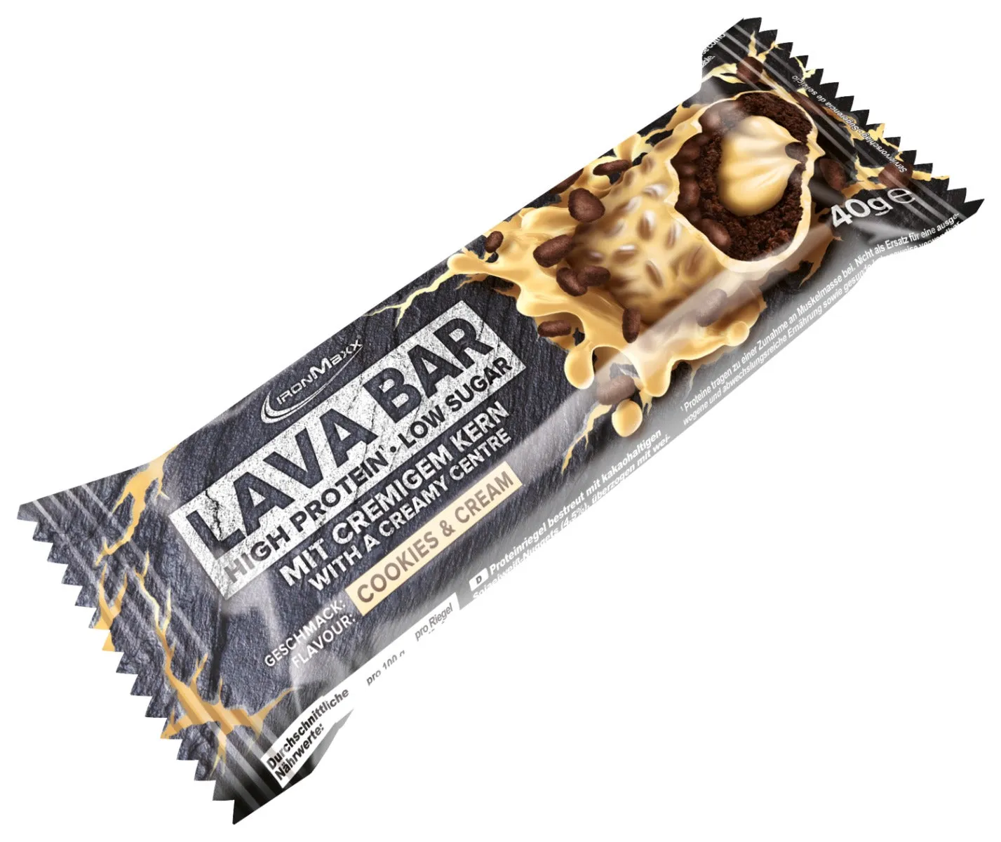 IronMaxx Lava Bar Proteinriegel 18x40 g Cookies Cream Low Sugar