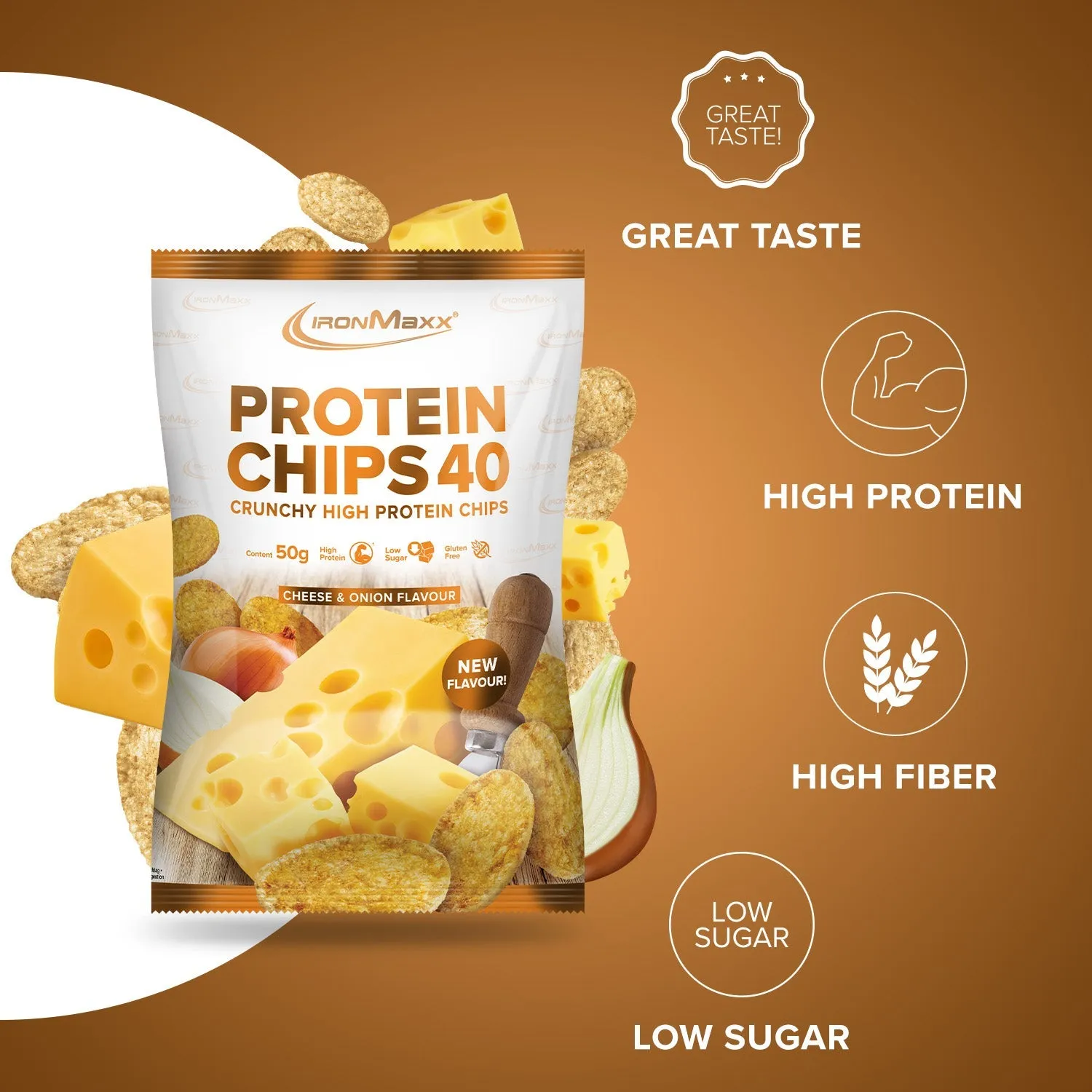 IronMaxx Protein Chips 40 50g Cheese & Onion