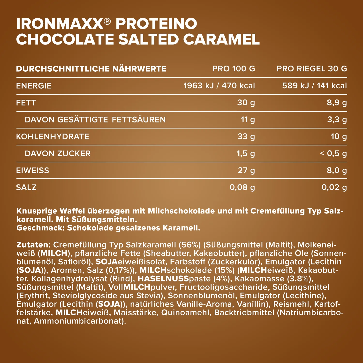 IronMaxx Proteino Proteinriegel Chocolate Salted Caramel 12x30g zuckerarm