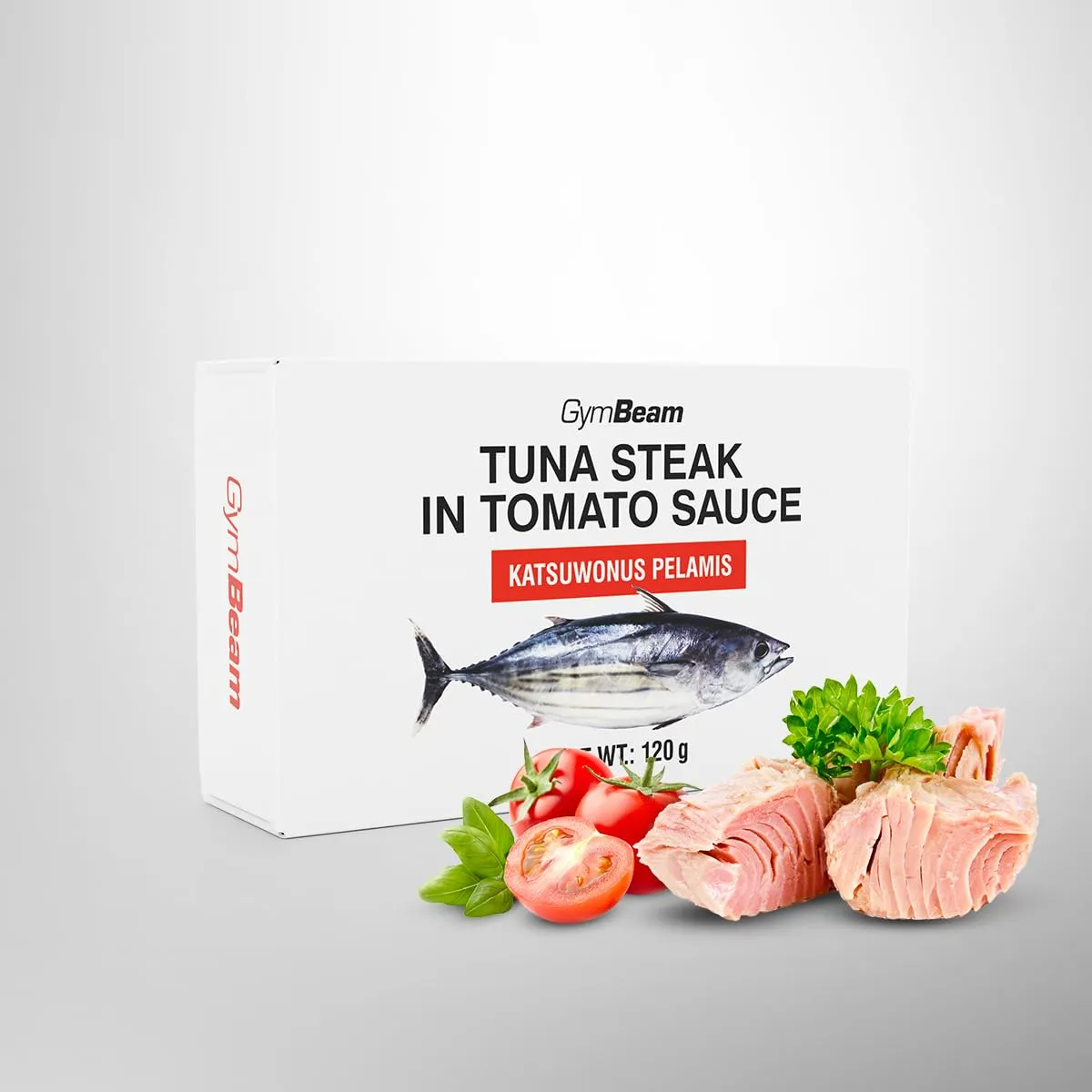 GymBeam Thunfischsteak Tomatensauce Dose 120 g proteinreich