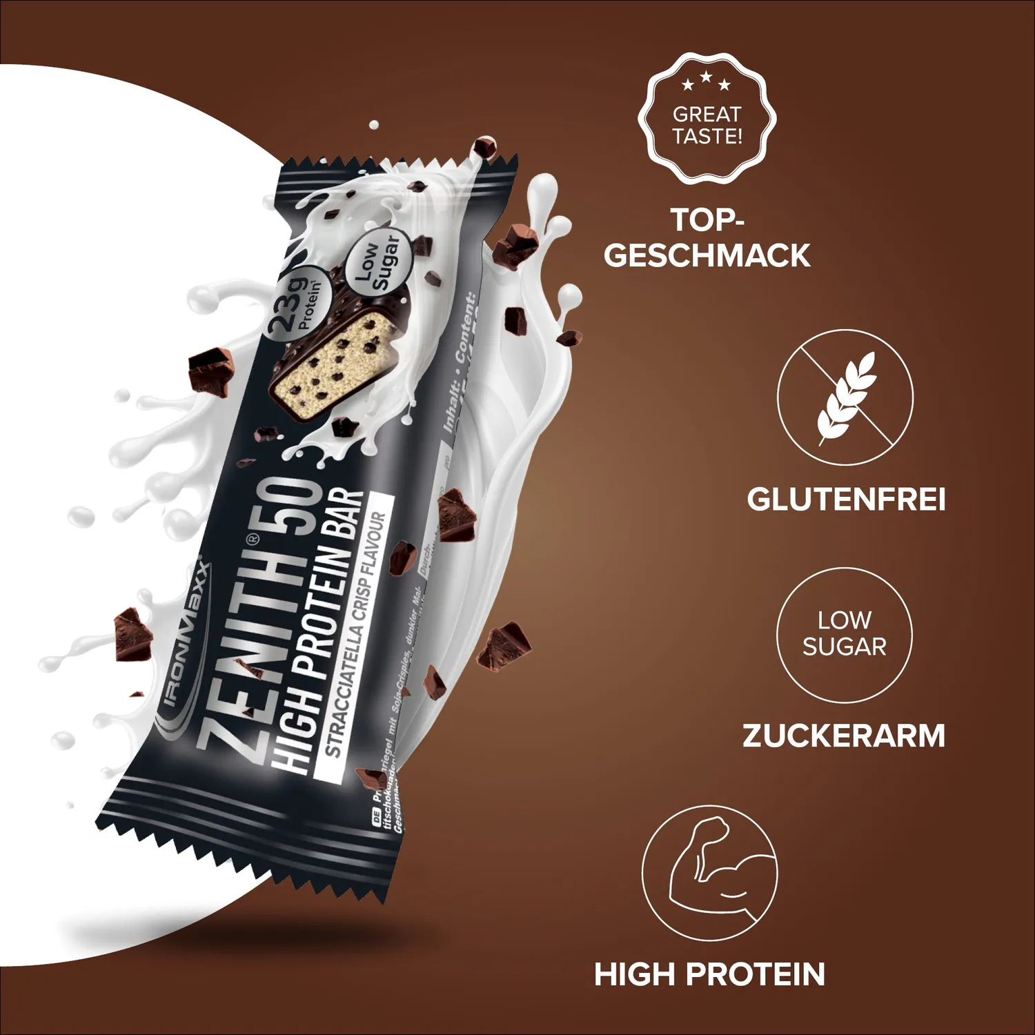IronMaxx Zenith 50 Proteinriegel Stracciatella Crisp 45g 23g Eiweiß