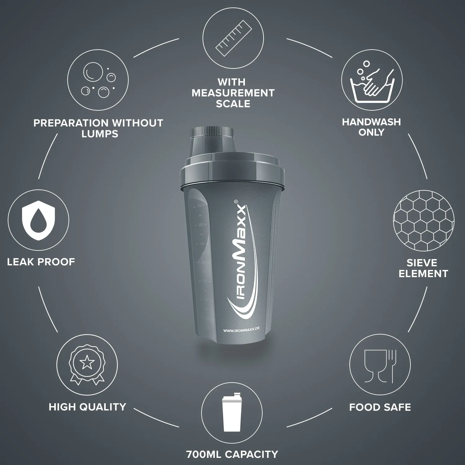 IronMaxx Shaker 700ml Anthrazit Matt BPA-frei