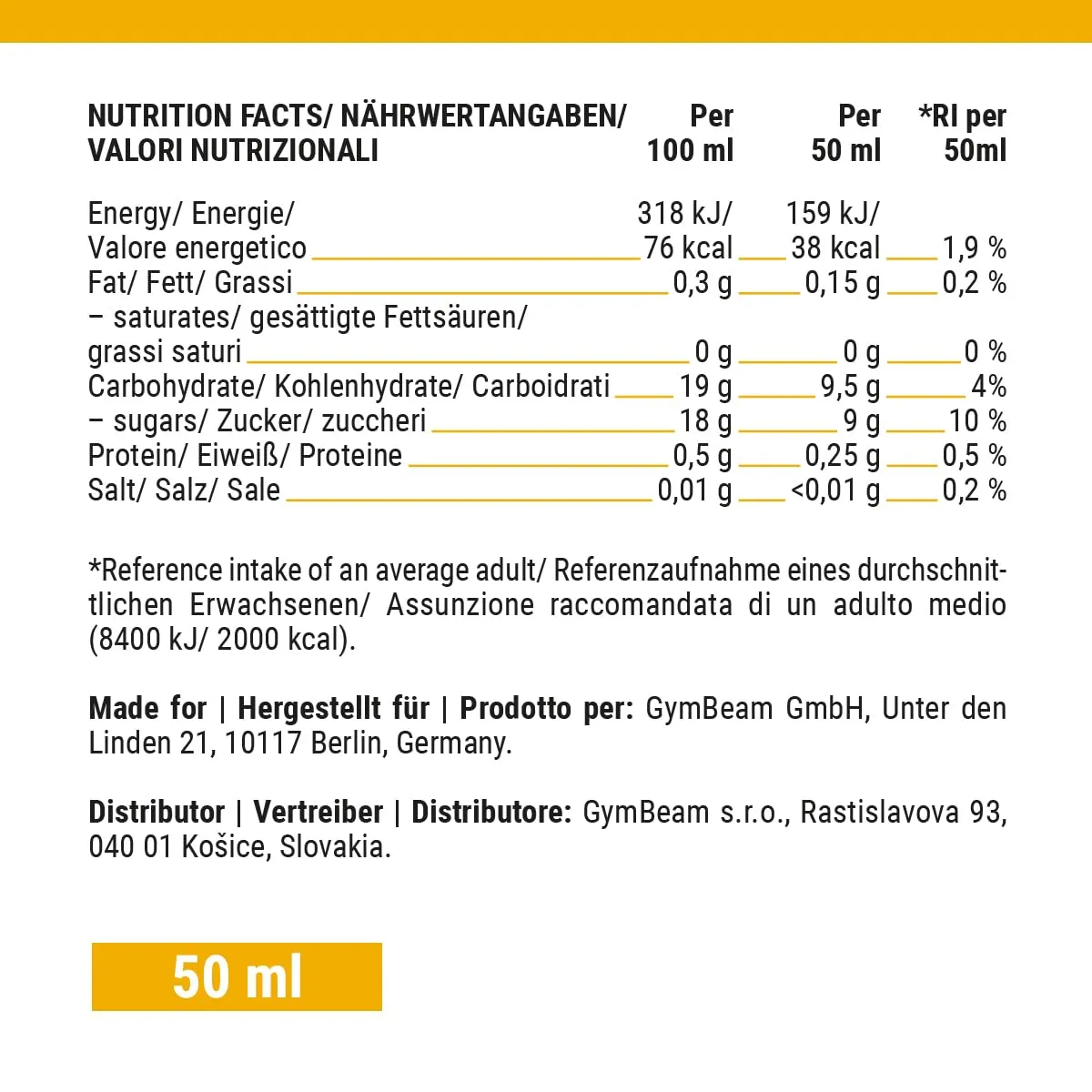 GymBeam Ingwer Kurkuma Shot Ingwershot 9x50 ml Honig
