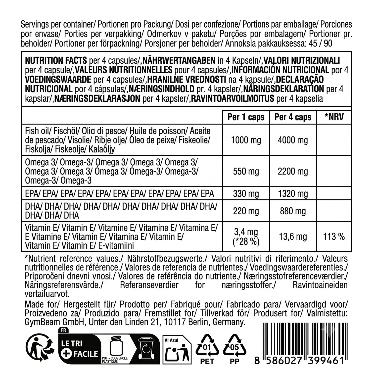 GymBeam Omega 3 Forte Kapseln 90 Caps Hochdosiert