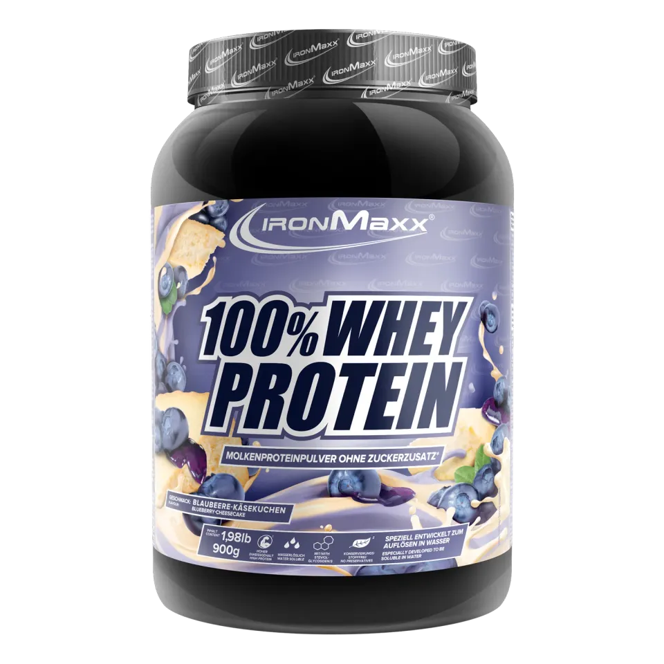 IronMaxx 100% Whey Proteinpulver 900g Blueberry Cheesecake zuckerfrei